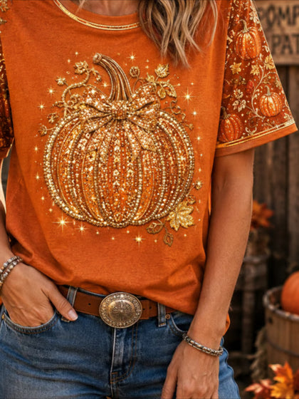 100% Cotton Halloween Pattern Crew Neck Short Sleeve T-Shirt