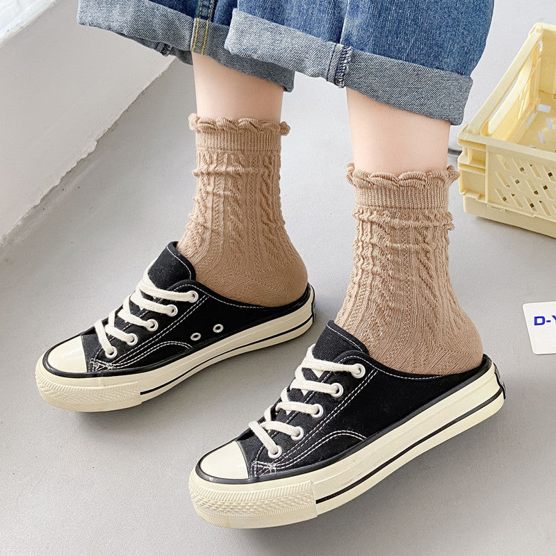 Free Gift Women's Twist Texture Mid Tube Socks