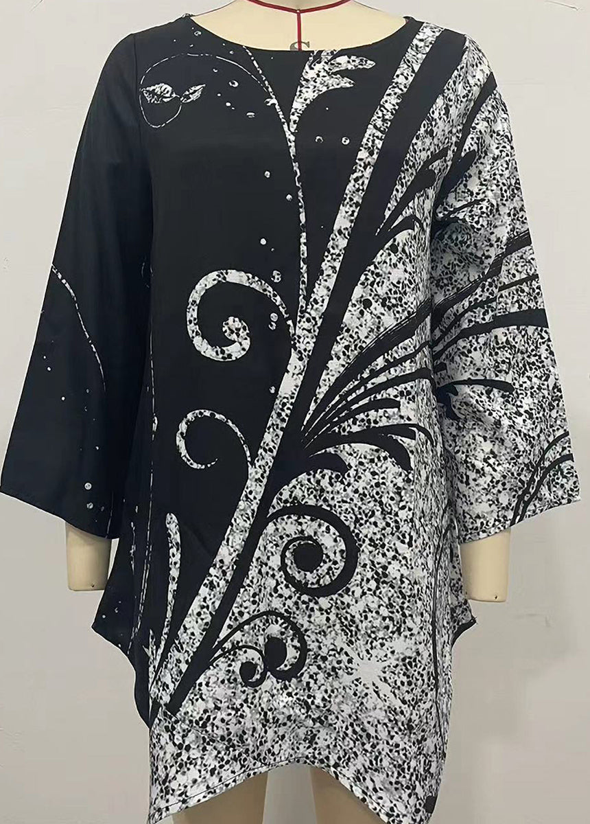 Geometric Print Long Sleeve Stitching Crewneck Shirt