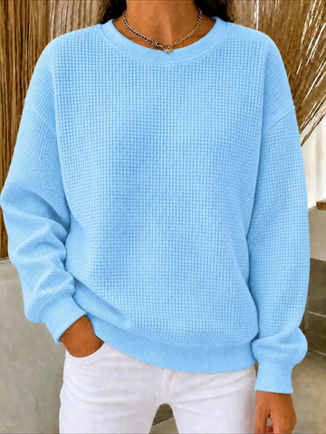 Solid Color Long Sleeve Crew Neck Loose T-shirt