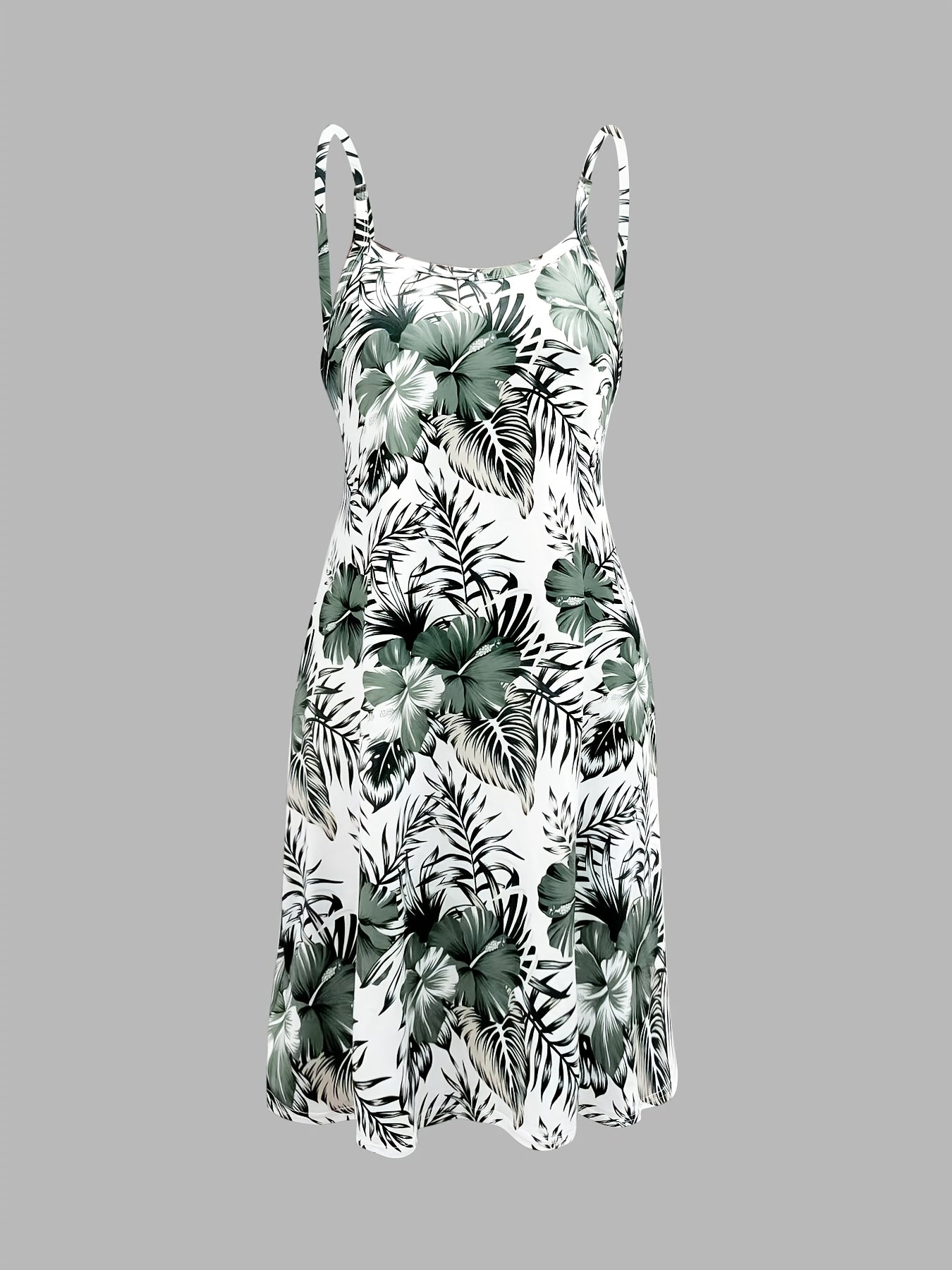 Tropical Leaf Print Sleeveless Dress