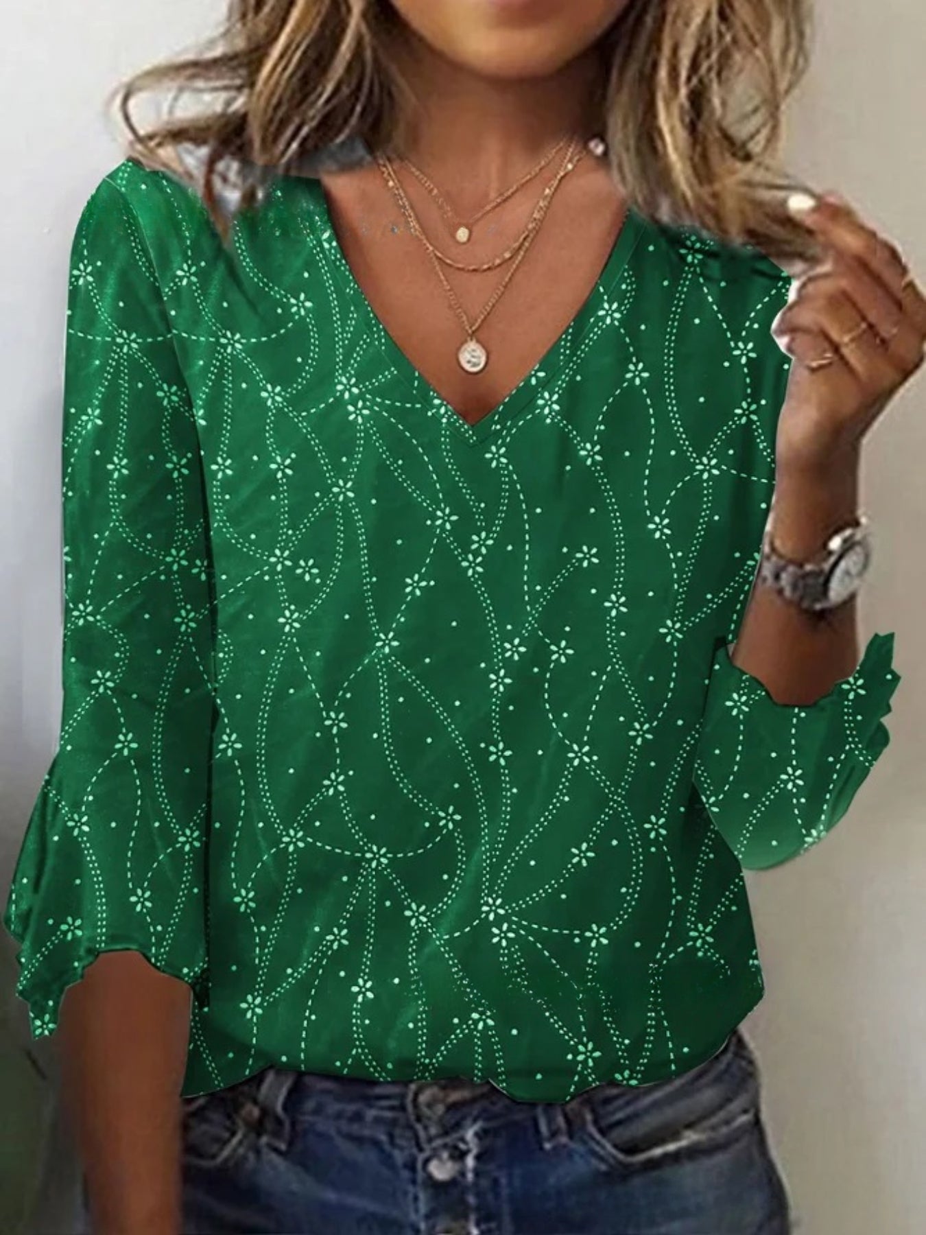 Floral Print Crew Neck T-Shirt, Casual Long Sleeve Top