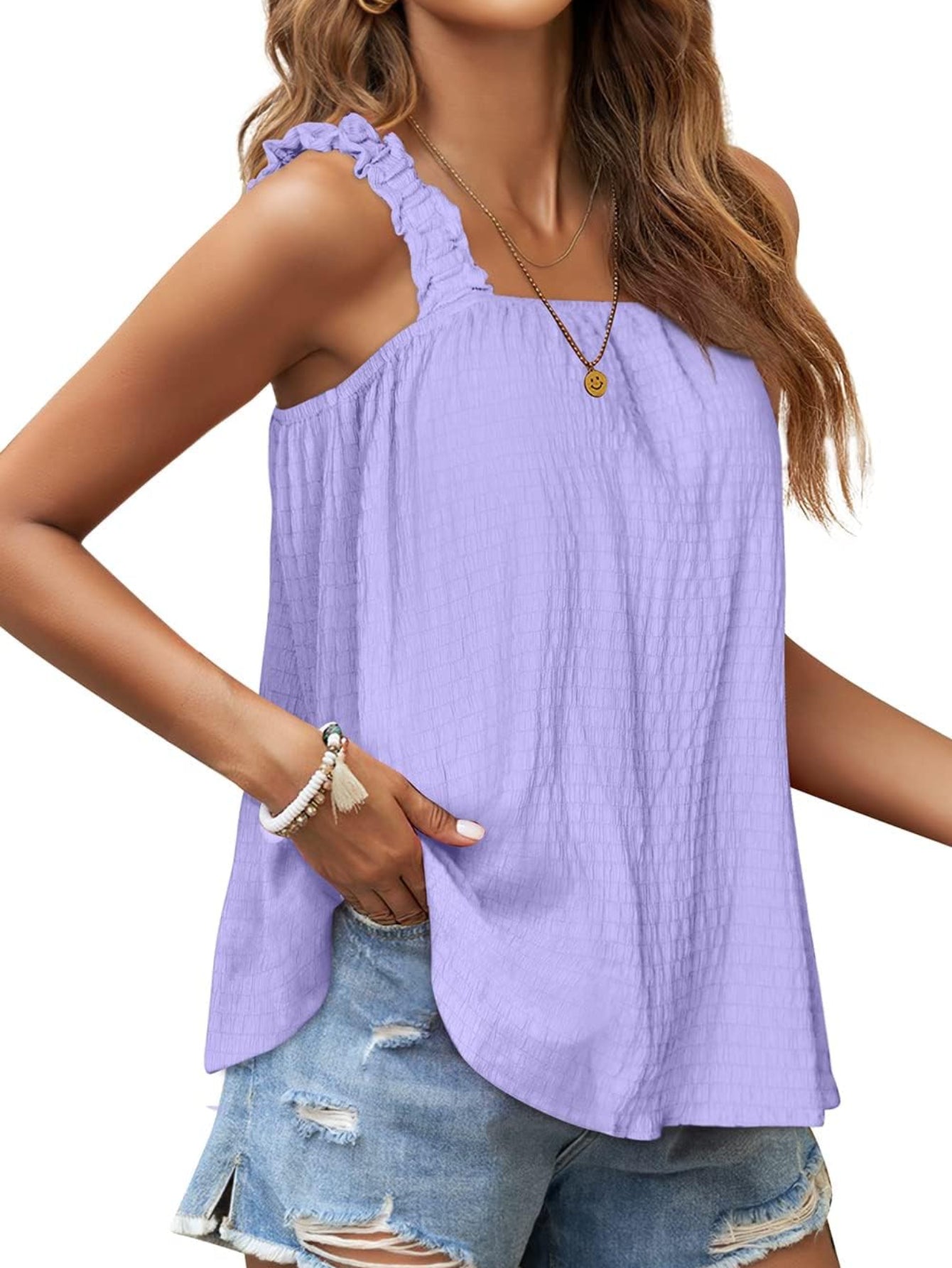 Square Neck Loose Fit Sleeveless Tank Tops