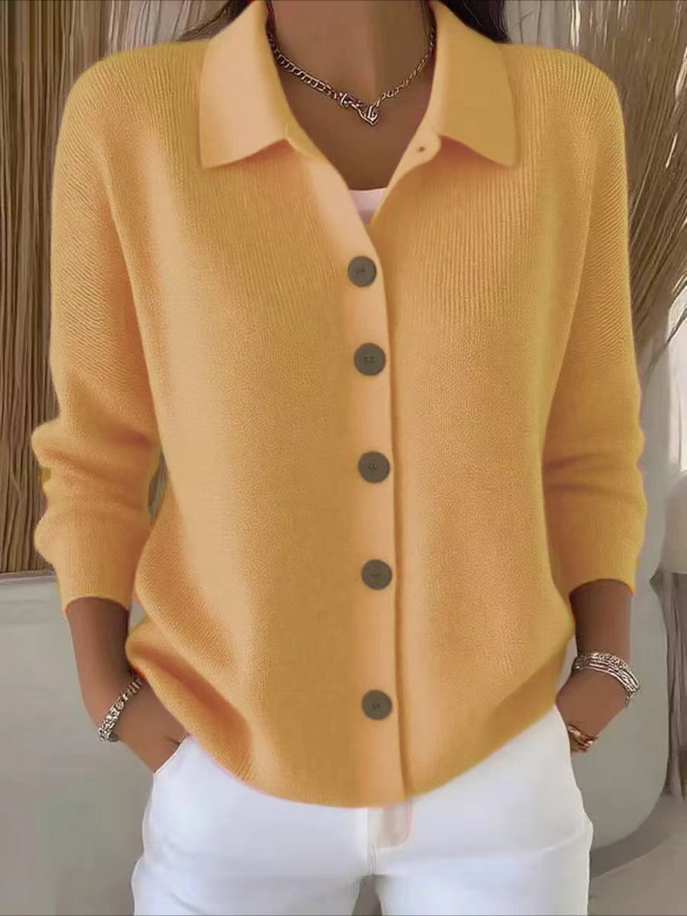 Button Plain Long Sleeve Comfy Casual Cardigan