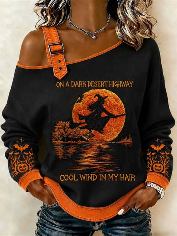 Halloween Snap Off Shoulder Sexy Long Sleeve Sweatshirt