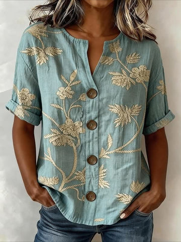 Loose Stand Collar Simple Linen Blend Shirt