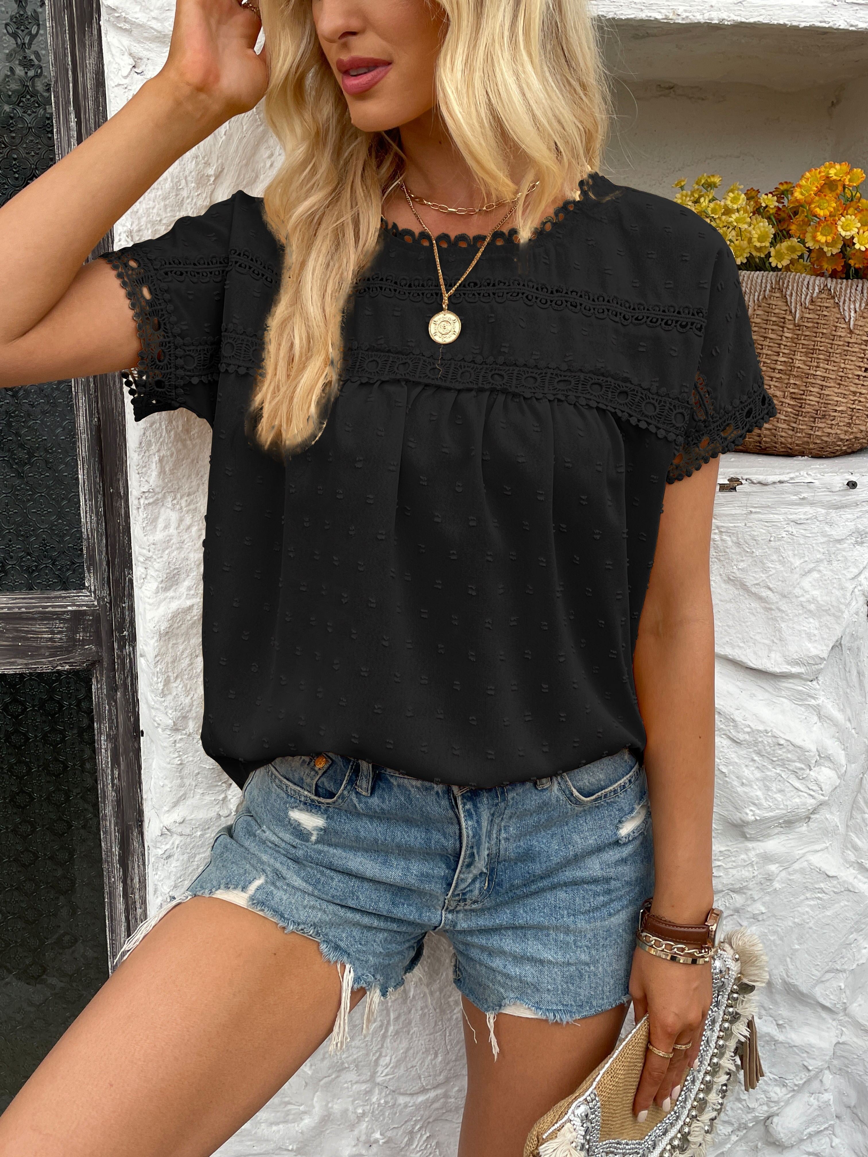 Women's Swiss Dot Embroidered T-Shirt, A Stylish and Comfortable Everyday Top