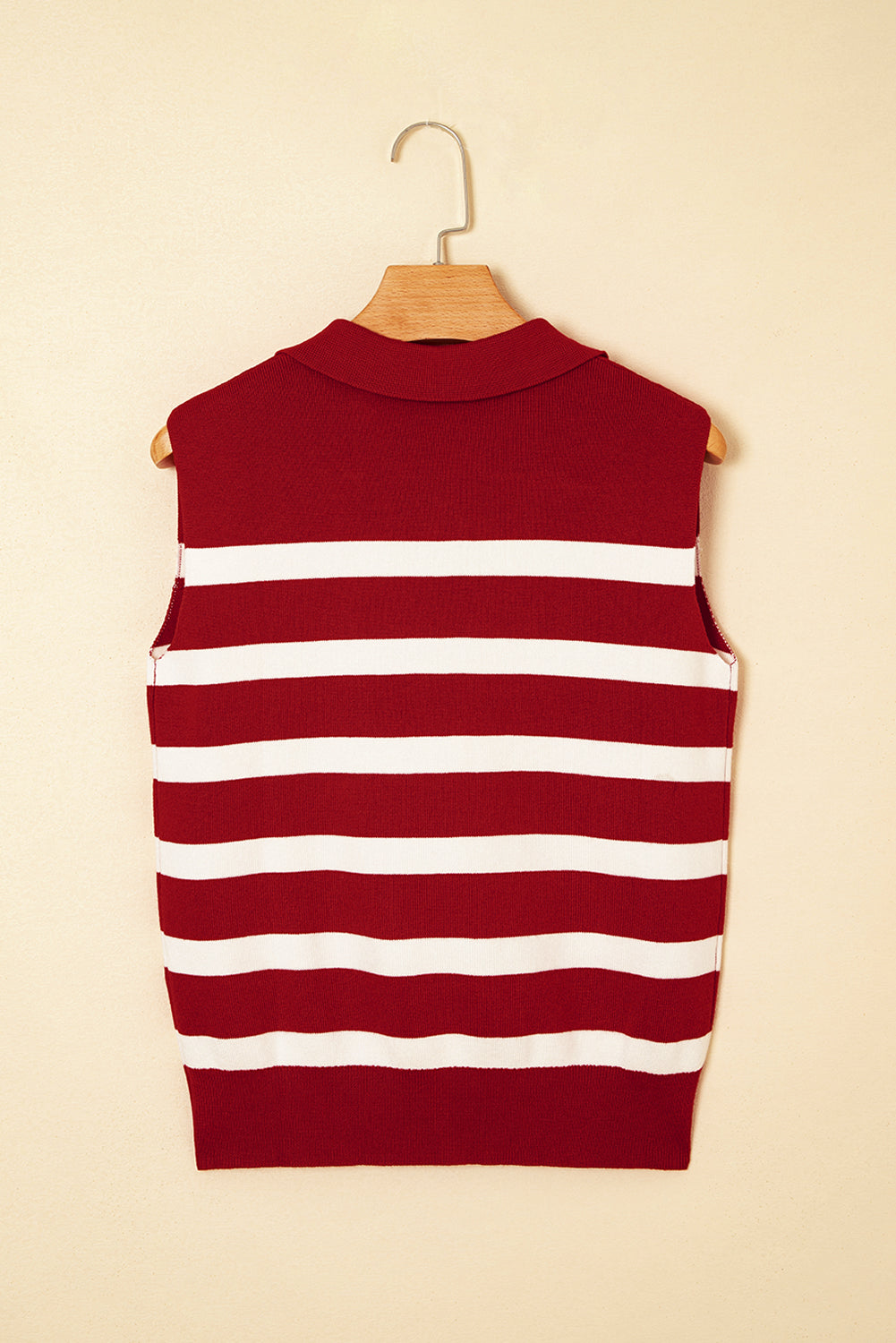Red Stripe Collared Split Neck Sweater Vest