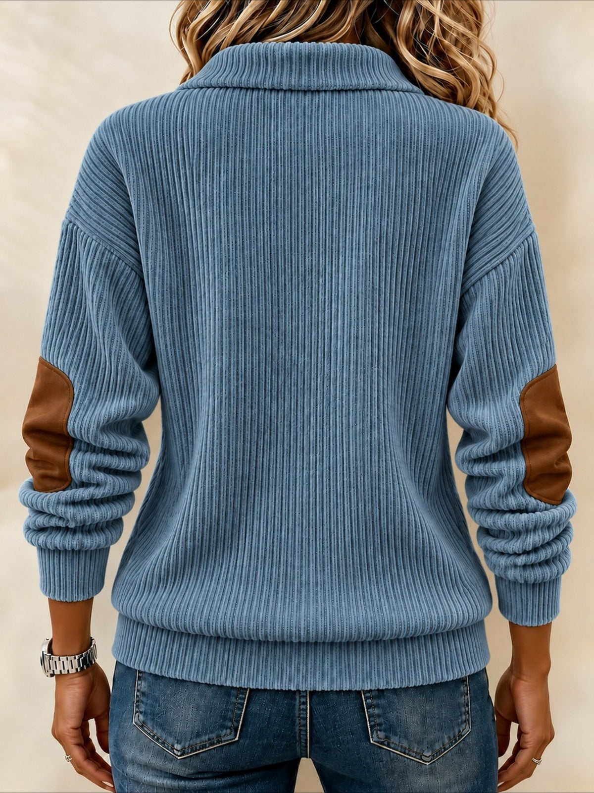 Color Block Half Open Collar Casual Spring/Fall Long Sleeve Sweatshirt