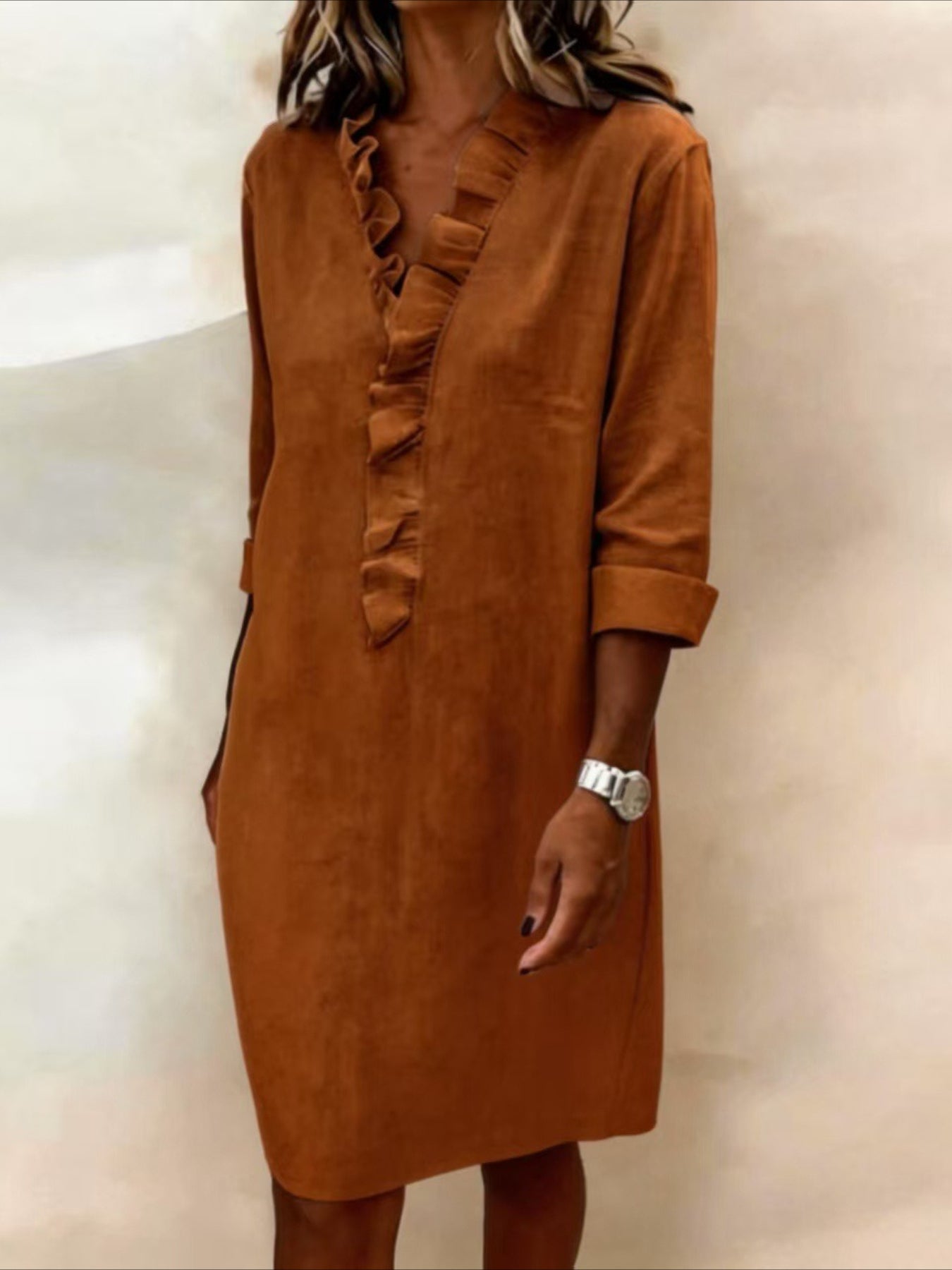 Gentle Style Elegant Commuter Solid Color Versatile Midi Dress