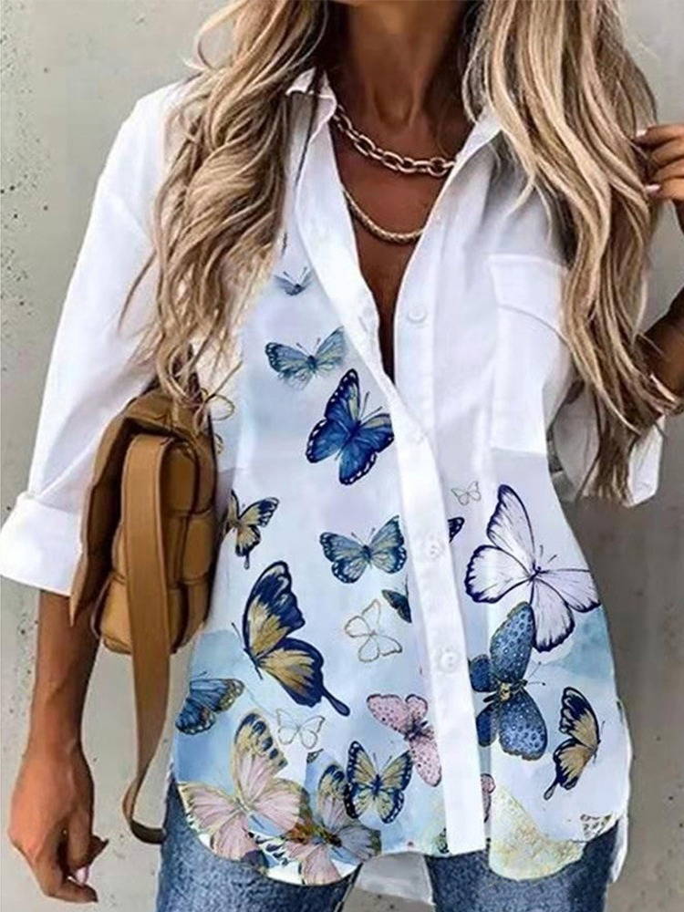 Turn-down Collar Button Short Sleeve Casual Blouses Tops