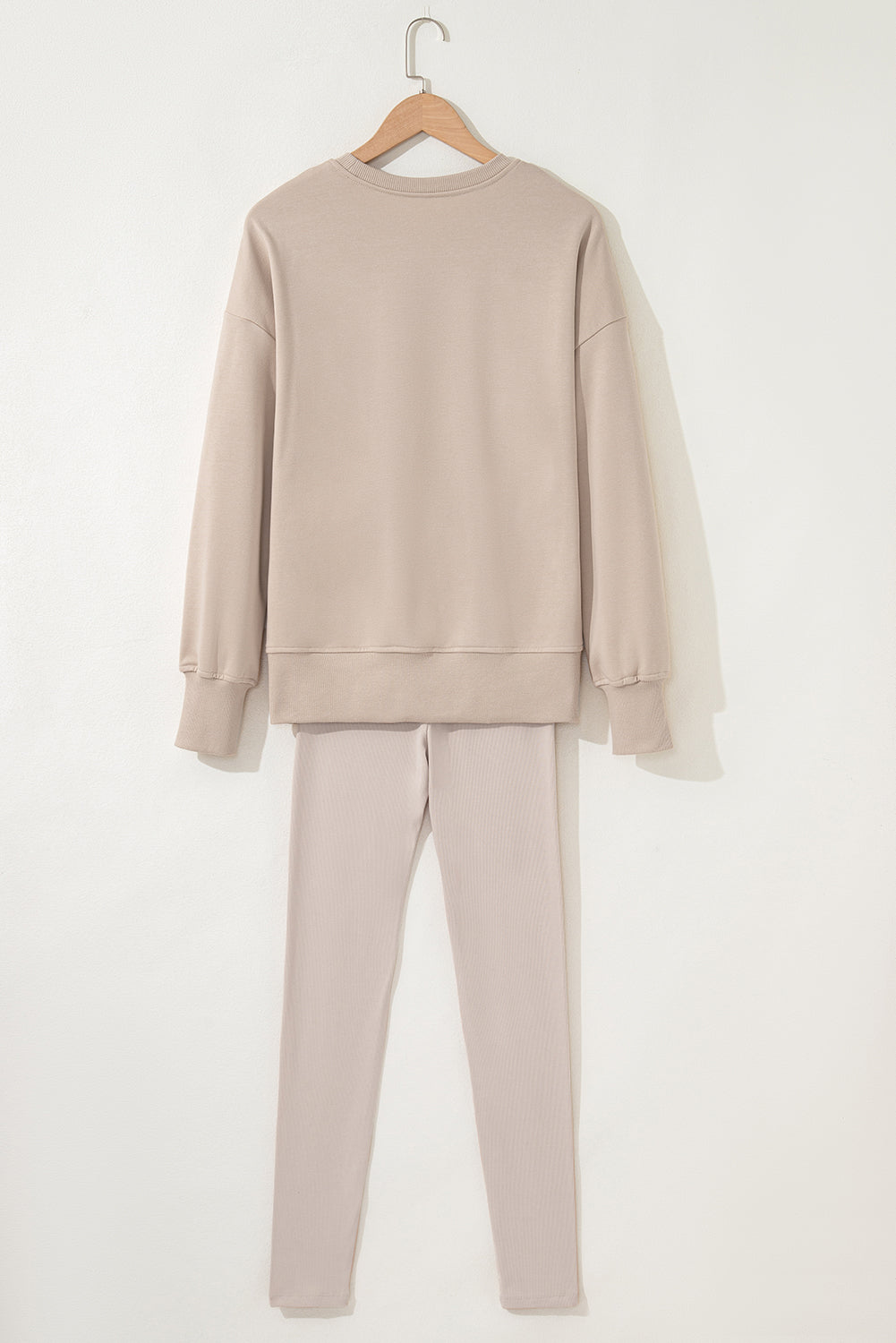 Jet Stream Solid Color Oversize Slit Sweatshirt Ribbed Leggings 2pcs Set
