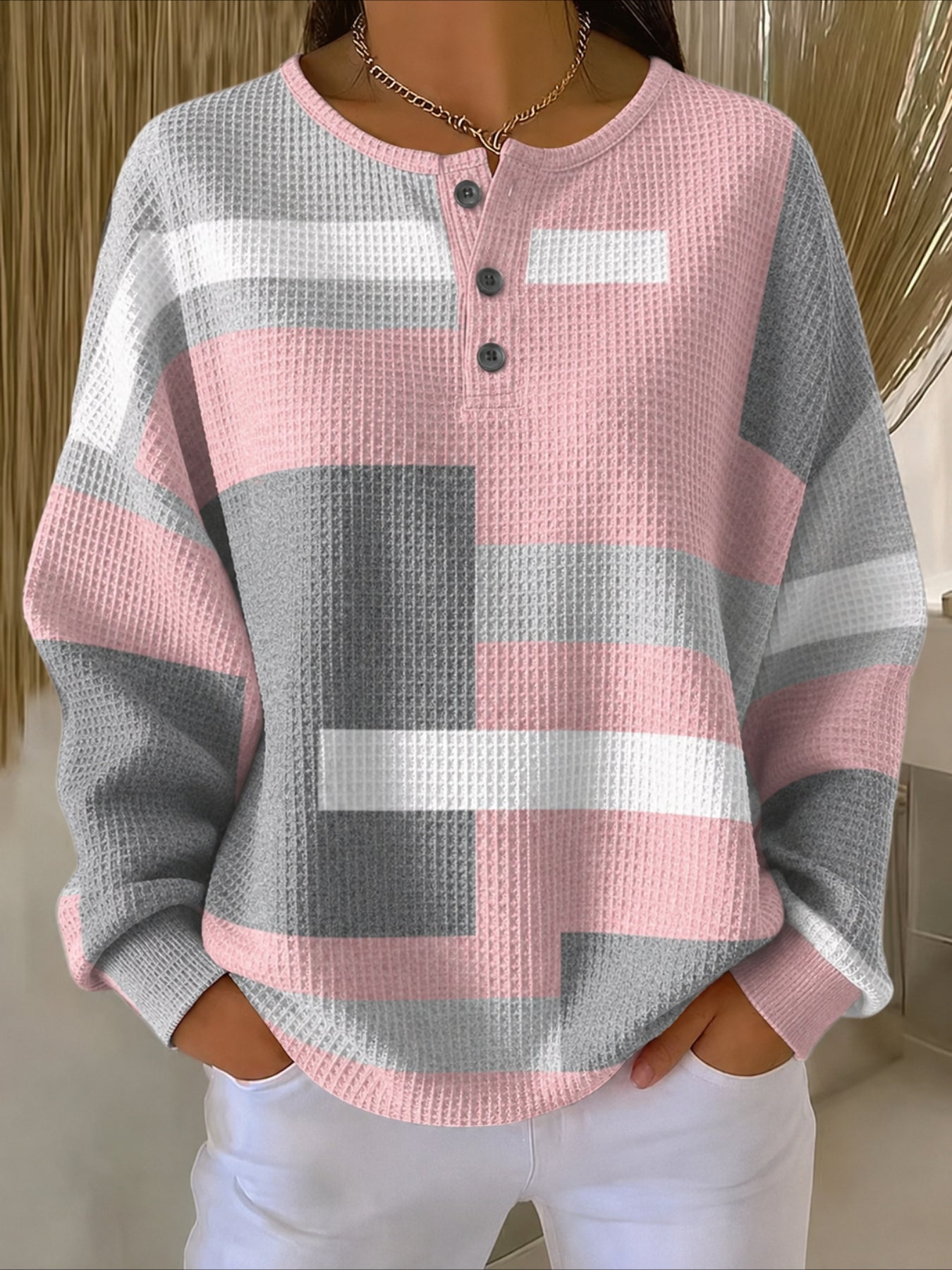 Abstract Graphic V Neck Long Sleeve Regular Tops