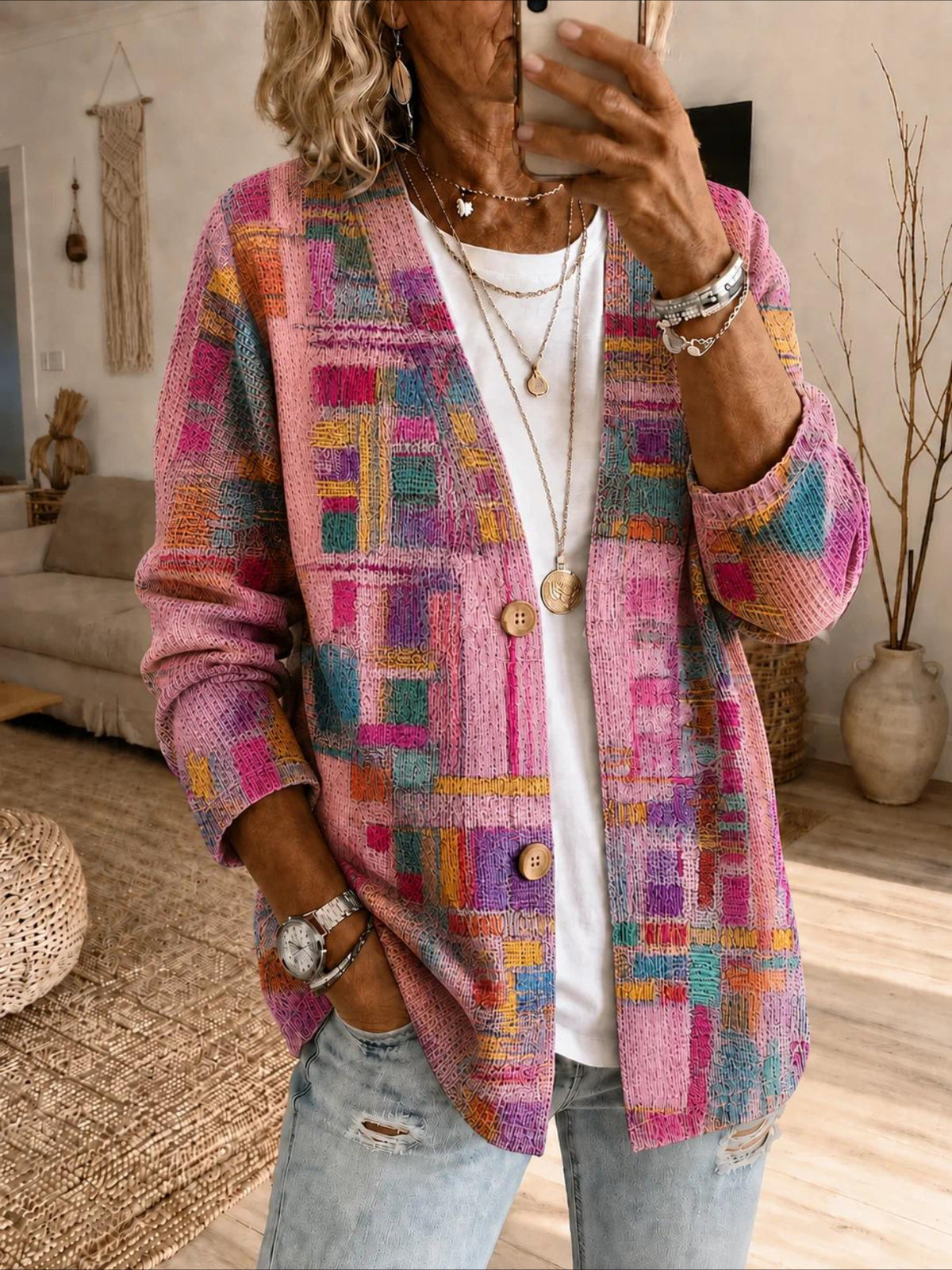 Abstract Graphic Printing Long Sleeve Casual Spring/Fall Shirt Jacket