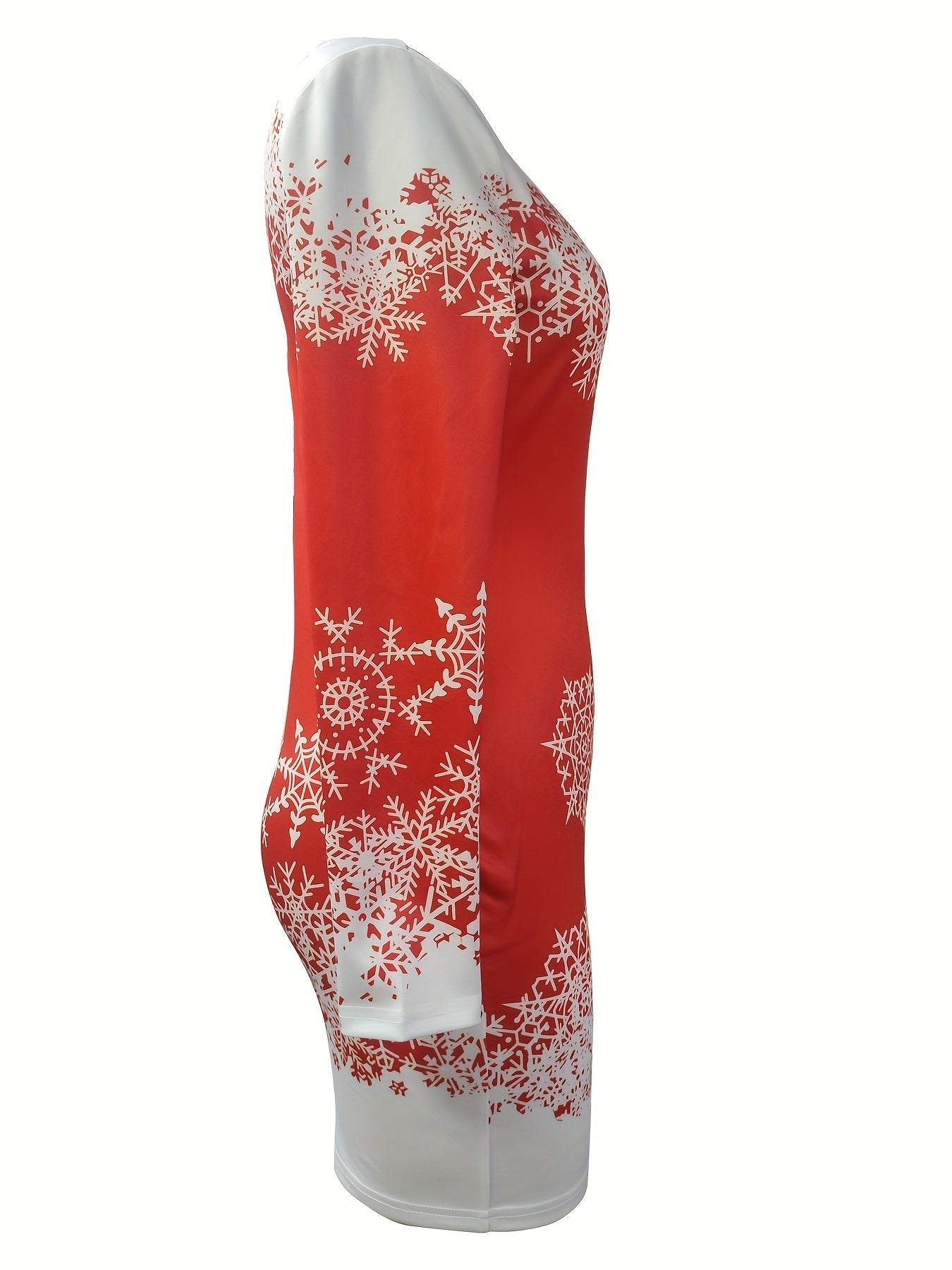 Christmas Snowflake Print Mini Dress, Casual Crew Neck Long Sleeve Dress