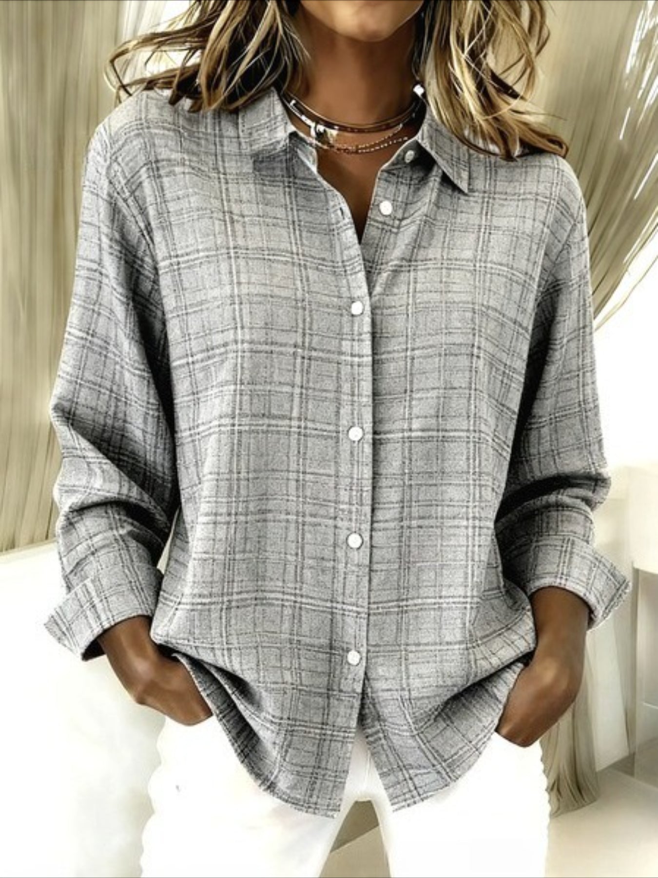 V Neck Long Sleeve Plain Regular Micro-Elasticity Regular Fit Shirt