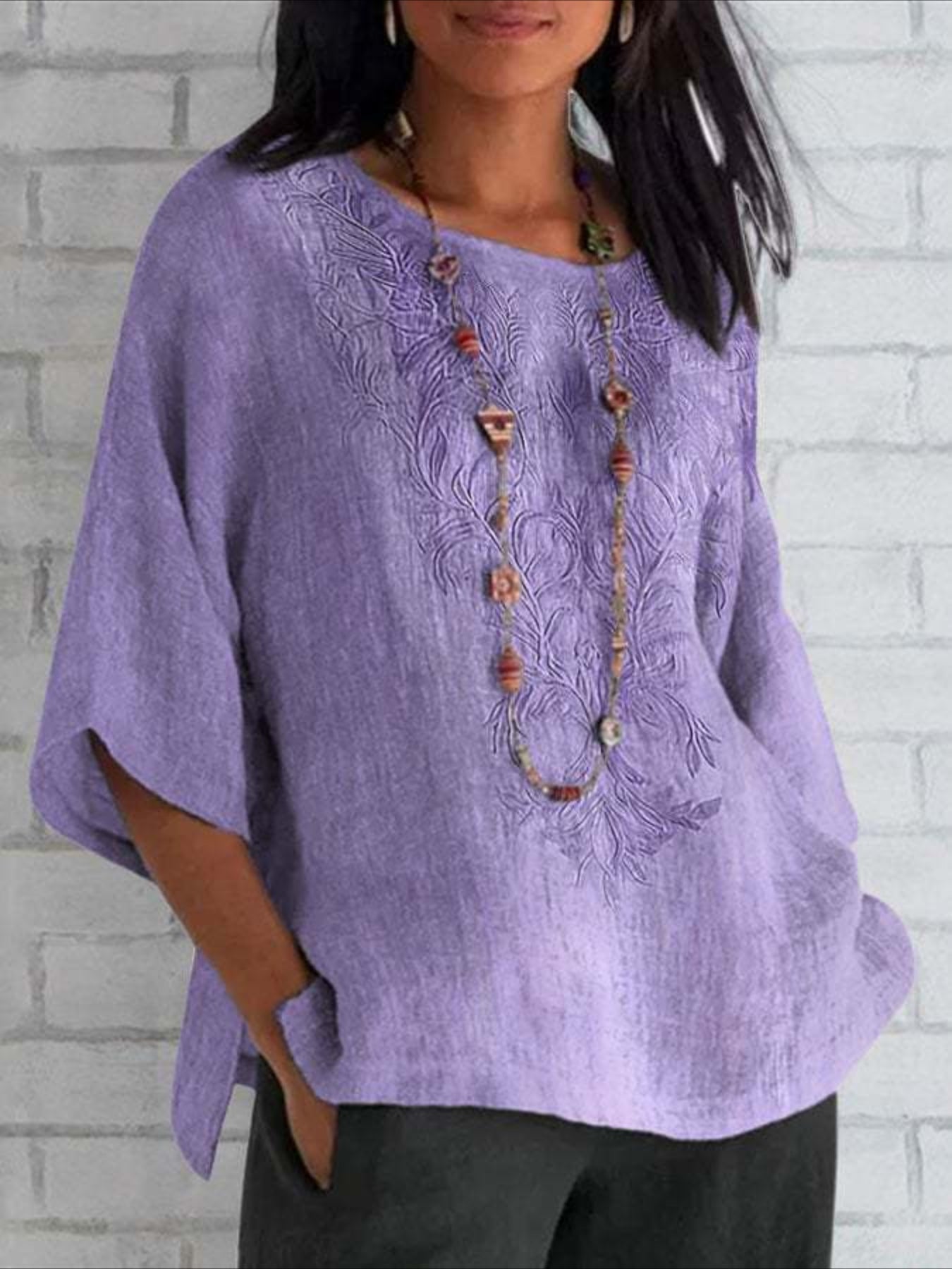 Short Sleeve Plain Embroidery Crew Neck Daily Casual Top