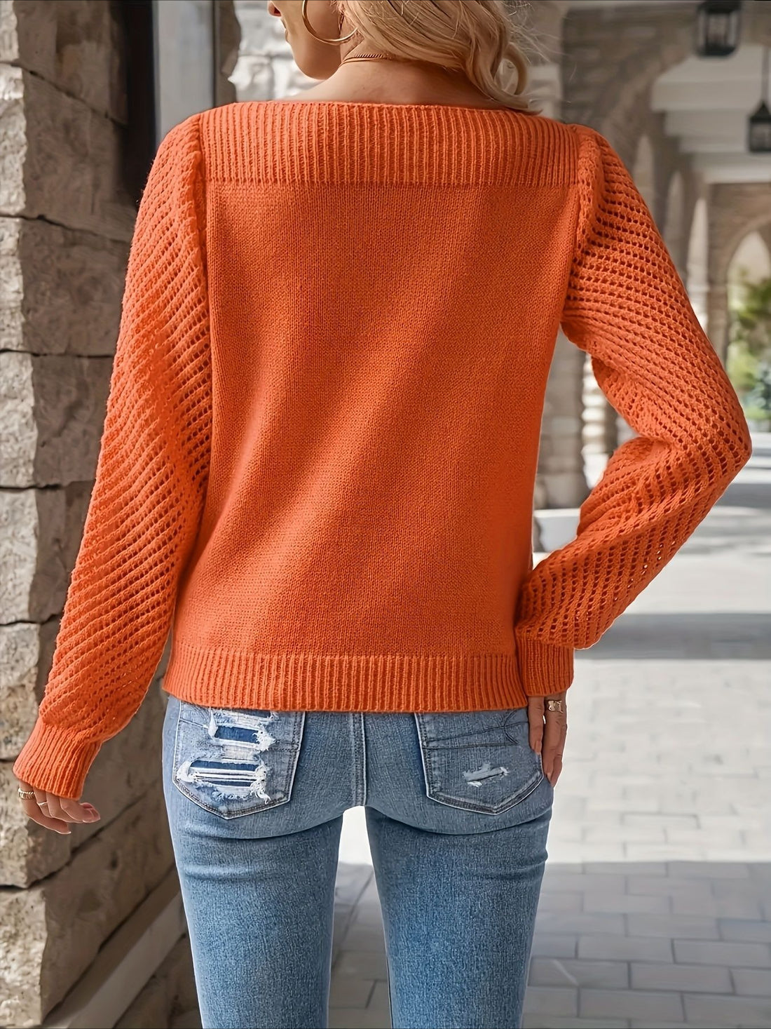 Middle Eastern Style Long Sleeve Solid Color Crew Neck Pullover Sweater