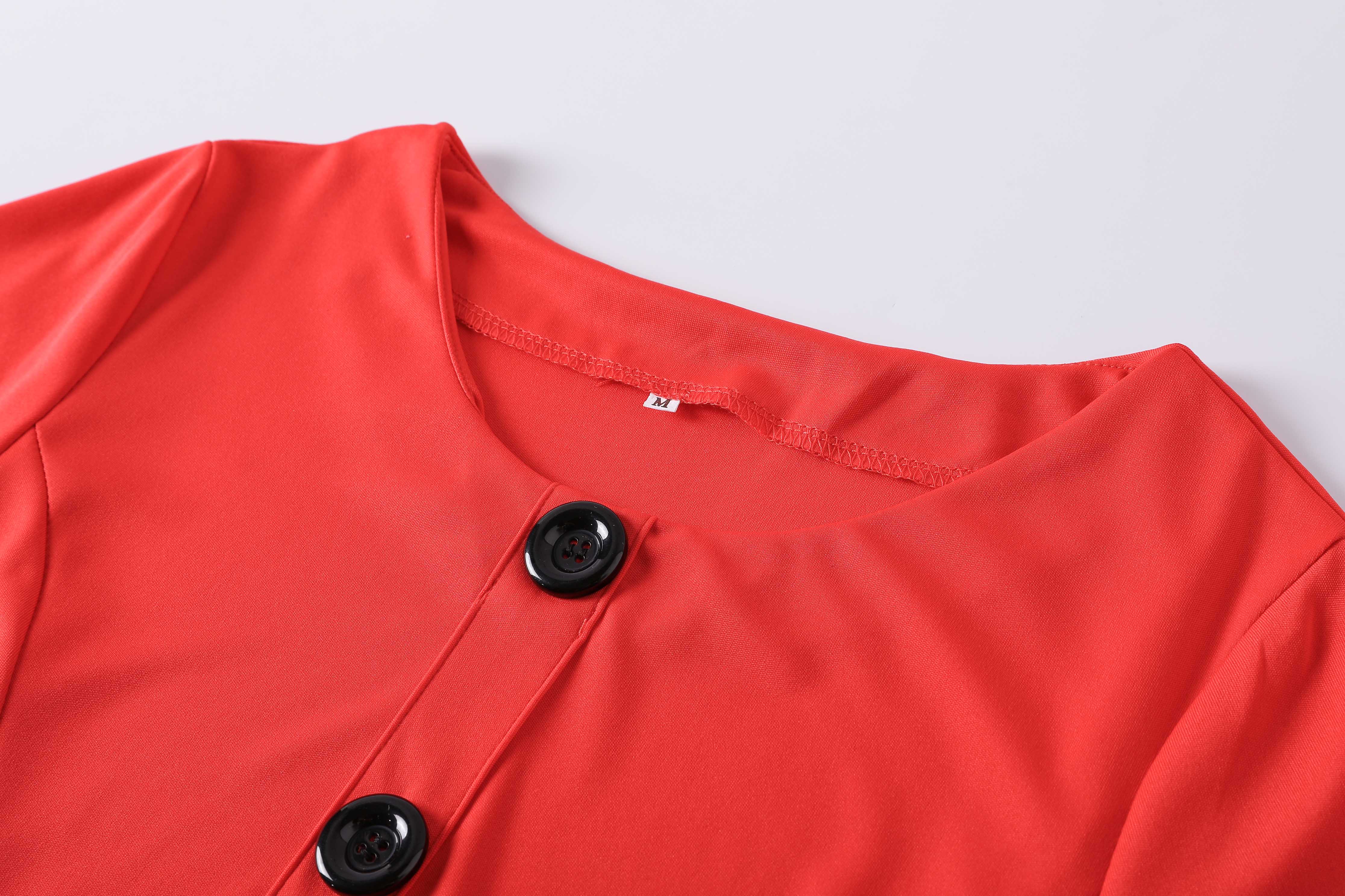 Solid Button Crew Neck Half Sleeve High Waist Dress, Elegant Ruffled Hem Slim Midi Dress