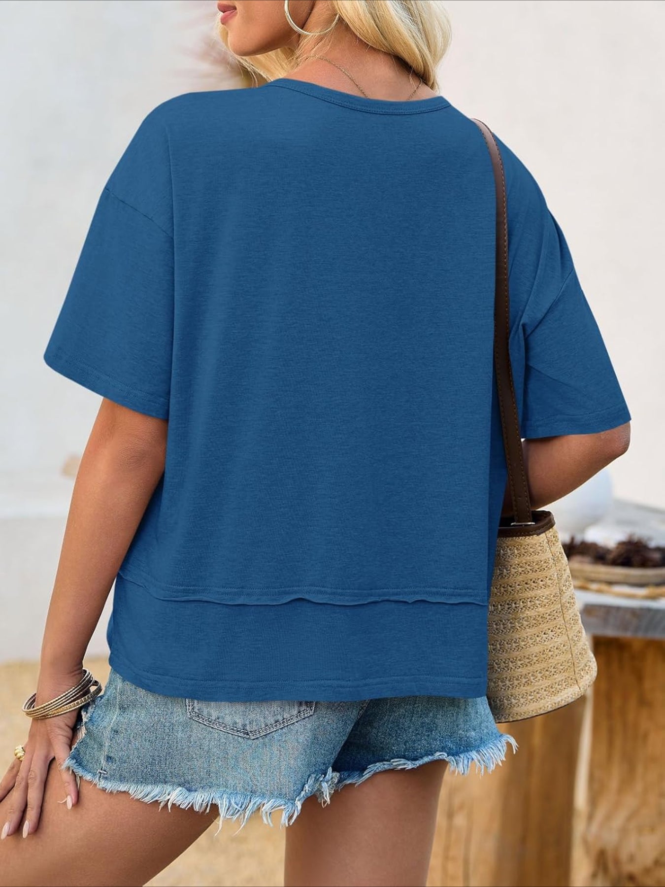 V Neck Casual Short Sleeve Flowy Cute Loose Fit Basic Tees
