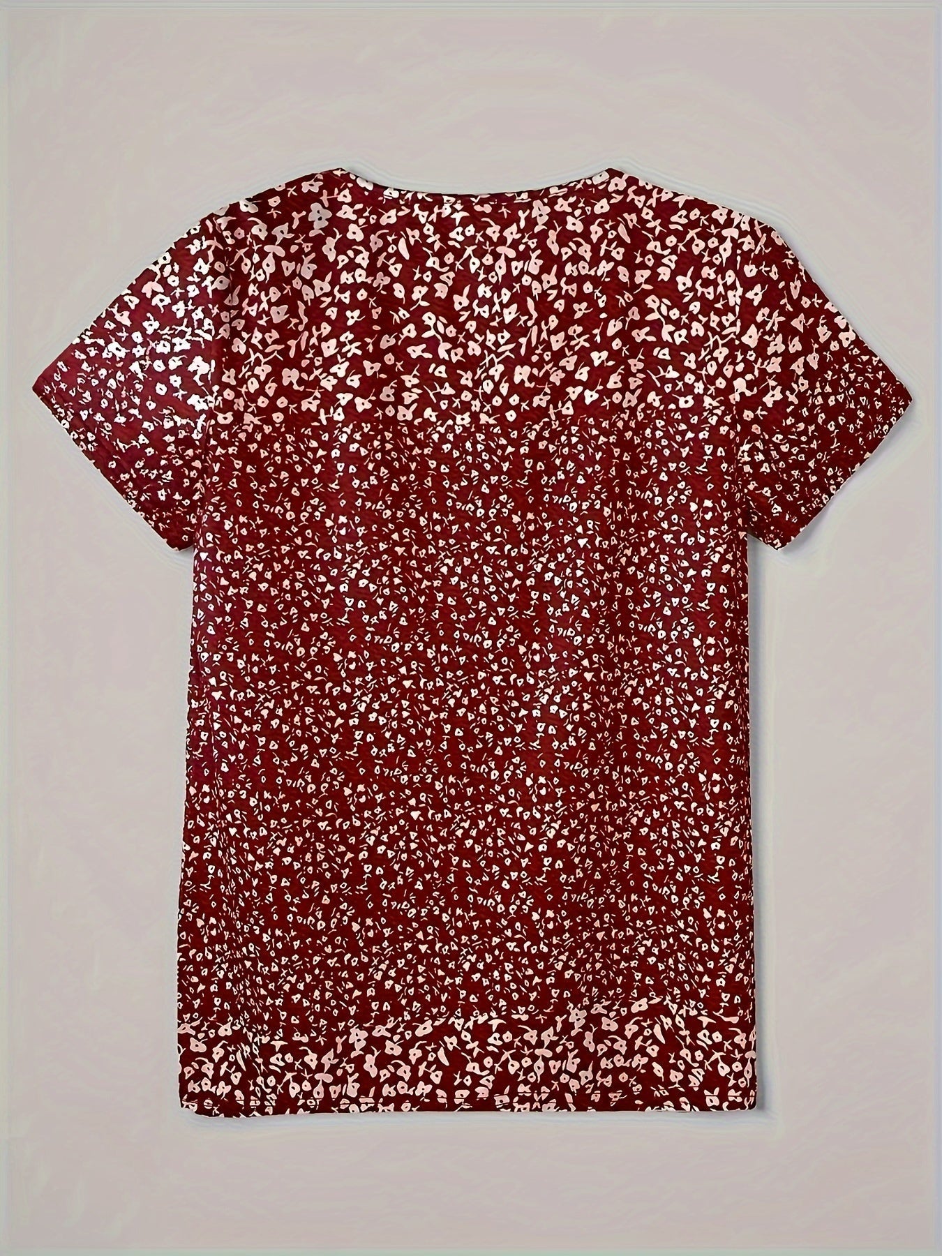 Allover Print Button Front V Neck Blouse, Casual Short Sleeve Top