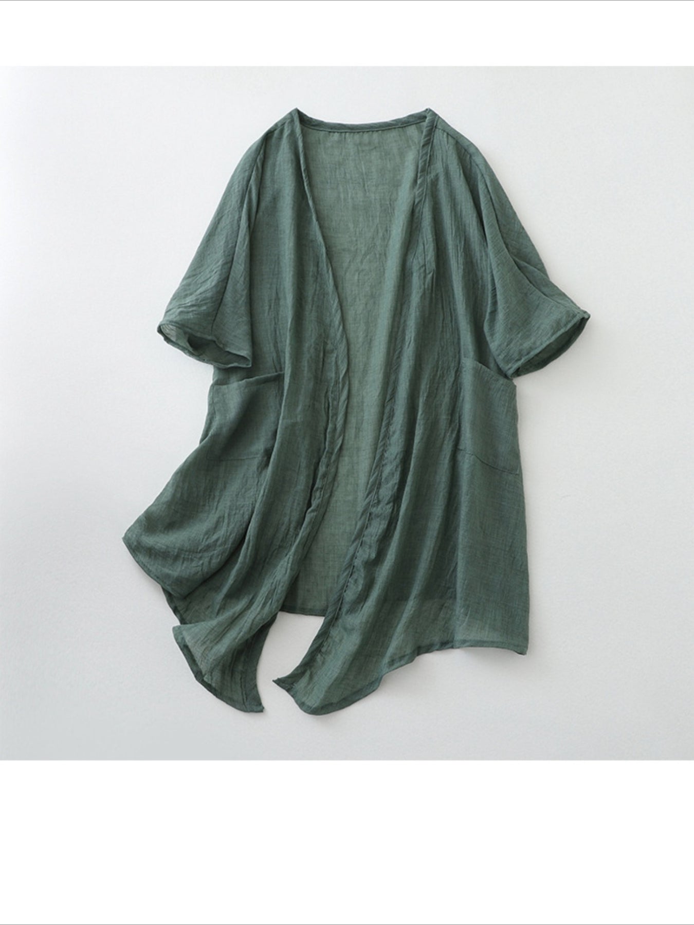 Long Loose Fit Casual Front Opening Short Sleeved and Linen Cover Lightweight and Linen Cardigan