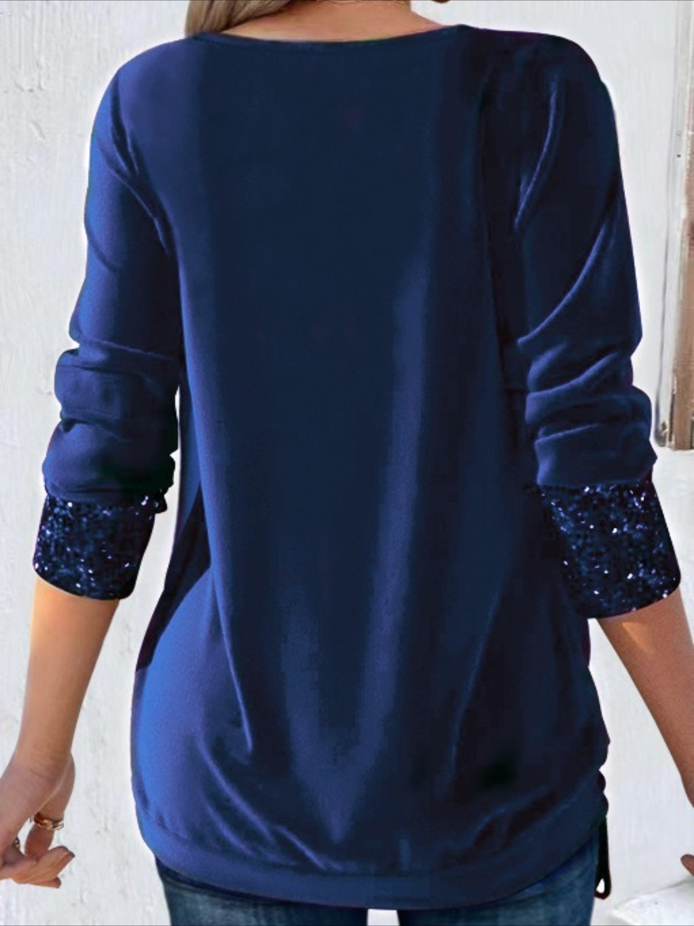 Fake Two-piece Vintage Plain U-Neck Long Sleeve T-shirt