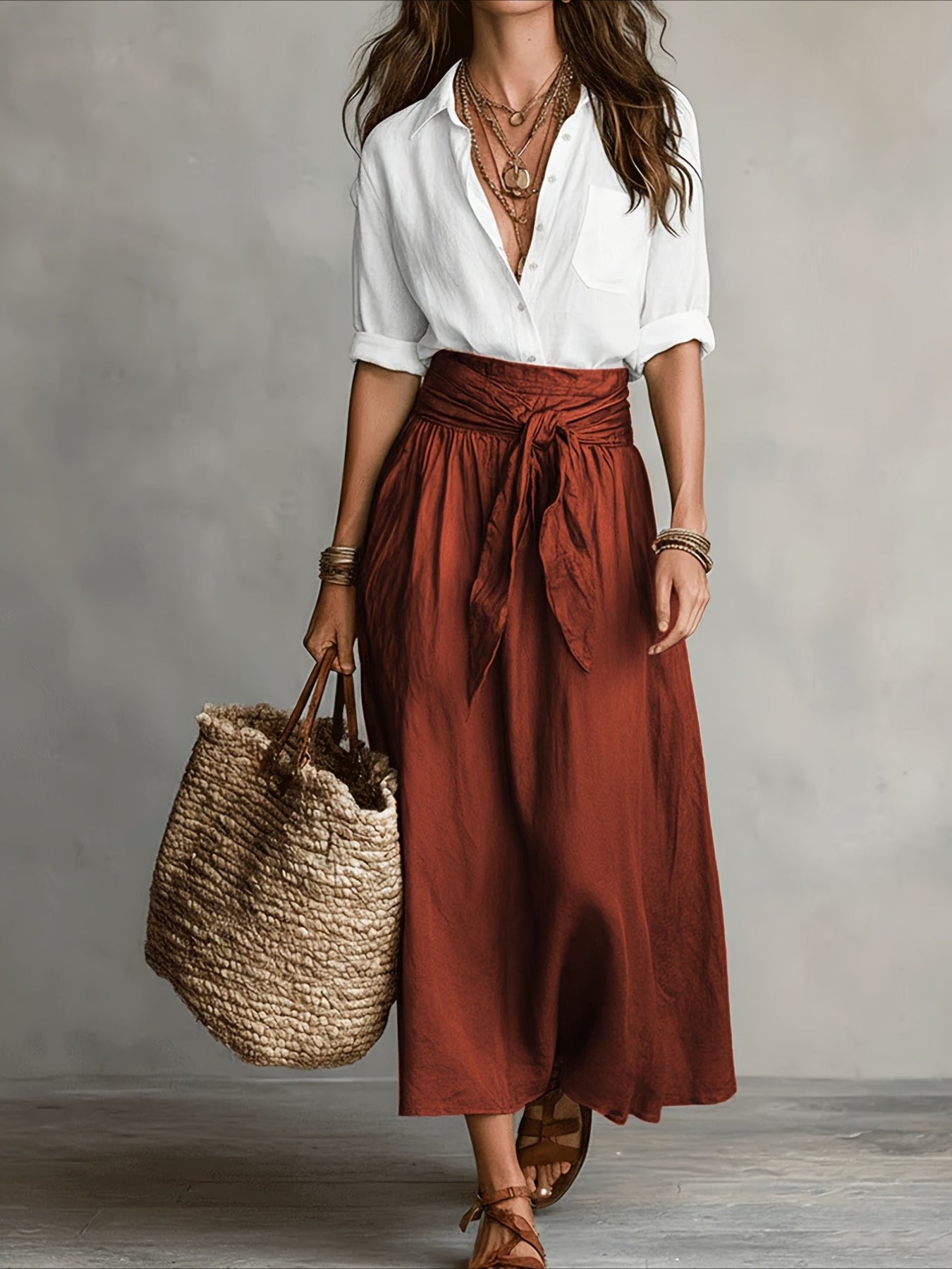 2pcs Color-blocking Casual Fashion Half Length Skirt And Shirt 2pcs Set
