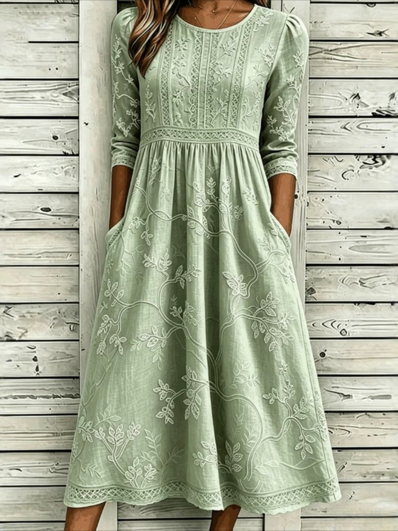 Printing Boho Regular Fit Crew Neck Dress