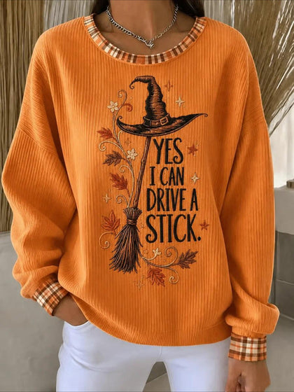 Pumpkins Halloween Printed Crew Neck Floral Long Sleeve Sweater Hoodie