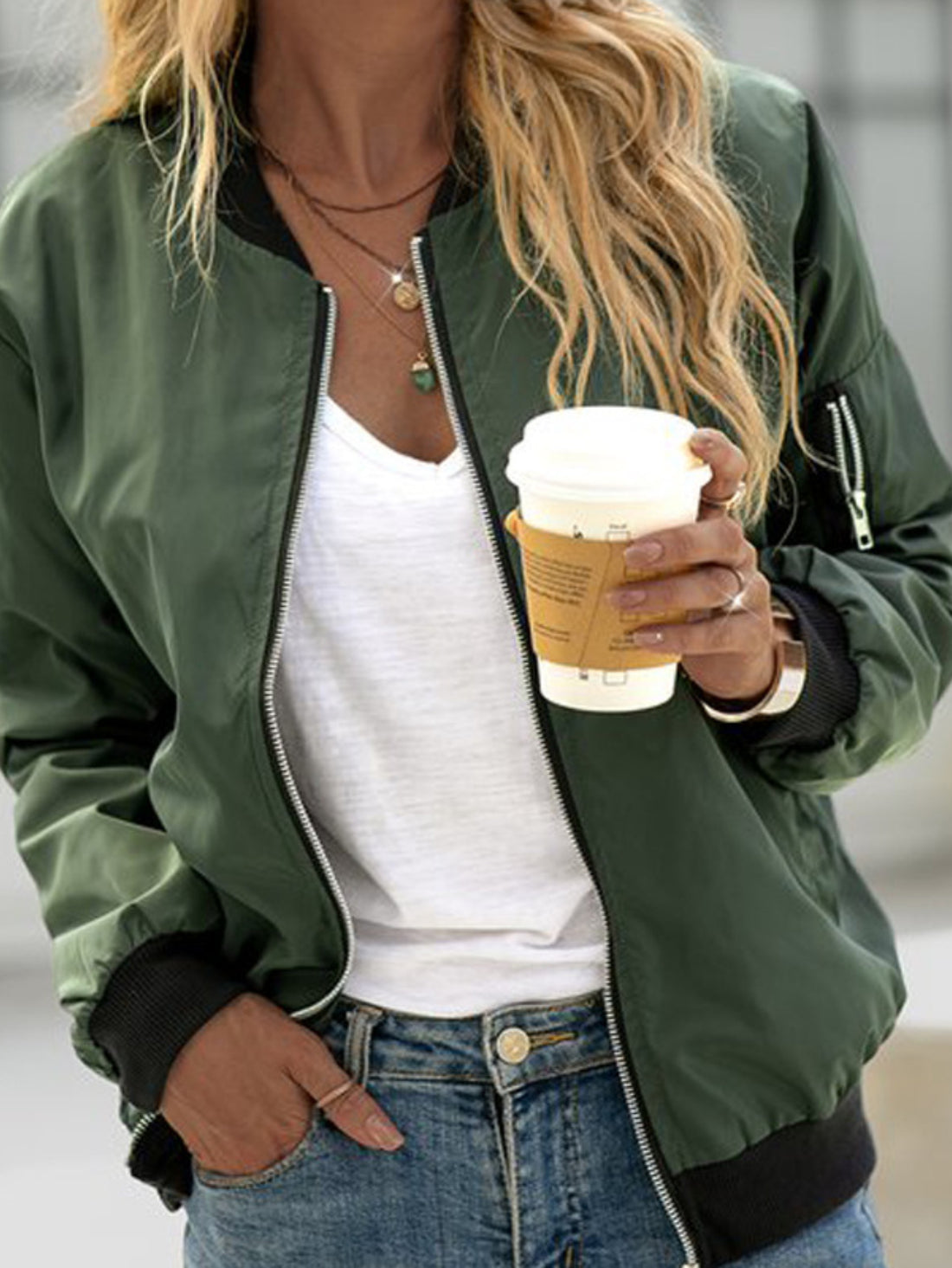 Stylish Long Sleeve Drop Shoulder Zip Up Jacket - Soft, Casual, and Versatile Outwear