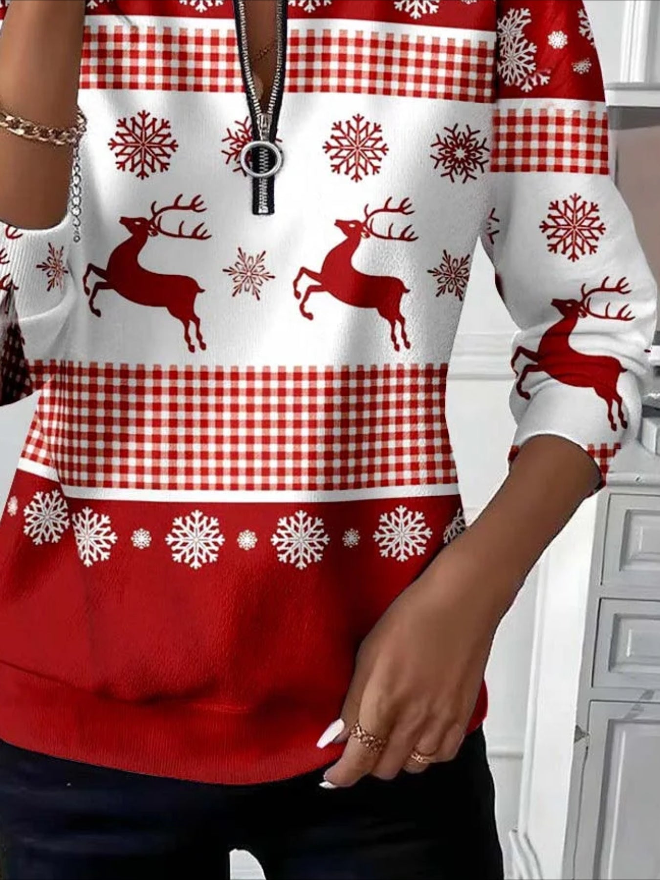 Christmas Long Sleeve Center Front Zip Sweatshirt