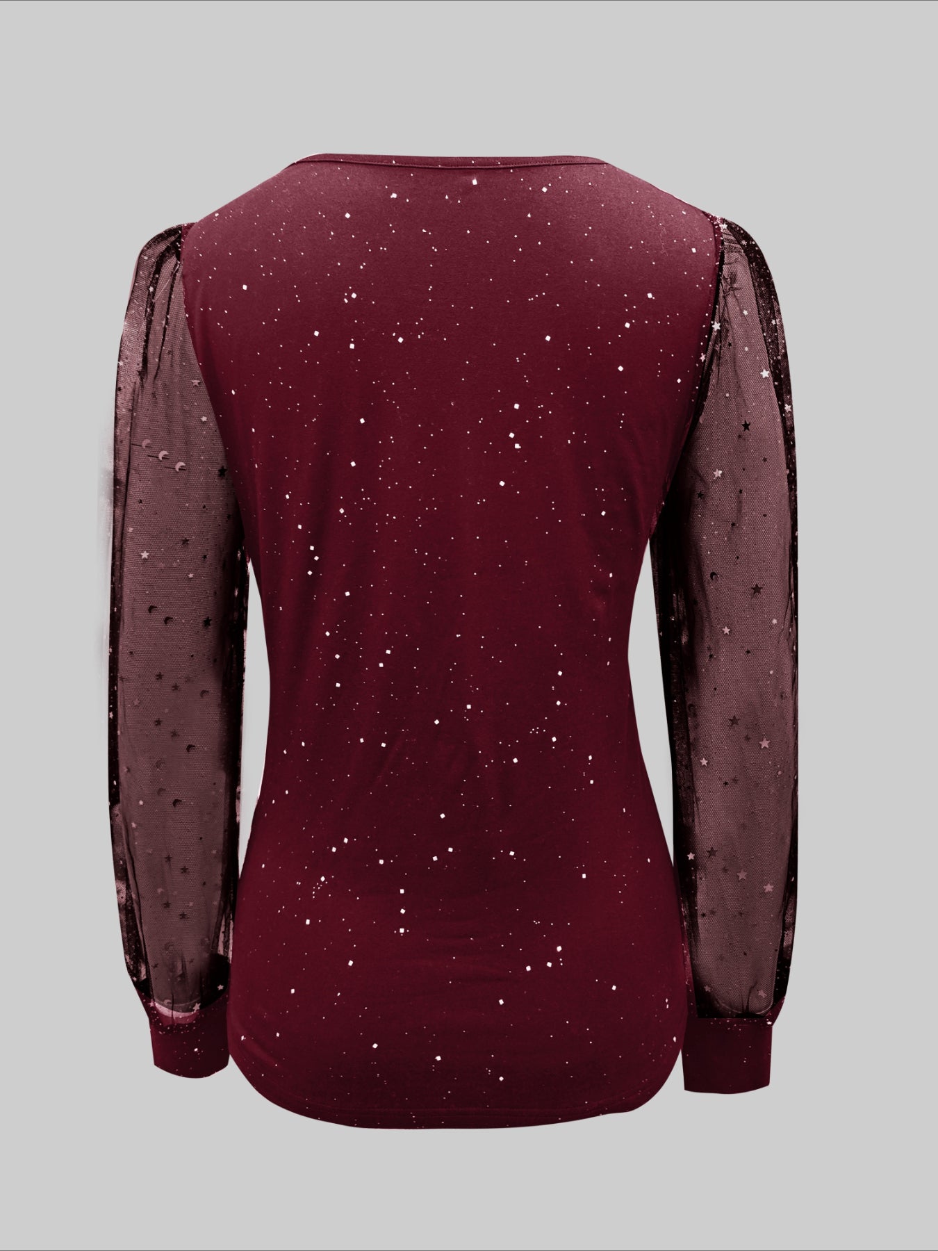 Sexy V-Neck Sequin Mesh Splicing Long Sleeve T-Shirt Casual Party Top