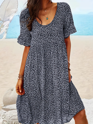 Women's Boho Floral Print Dress - Perfect for Beach Vacations and Casual Wear