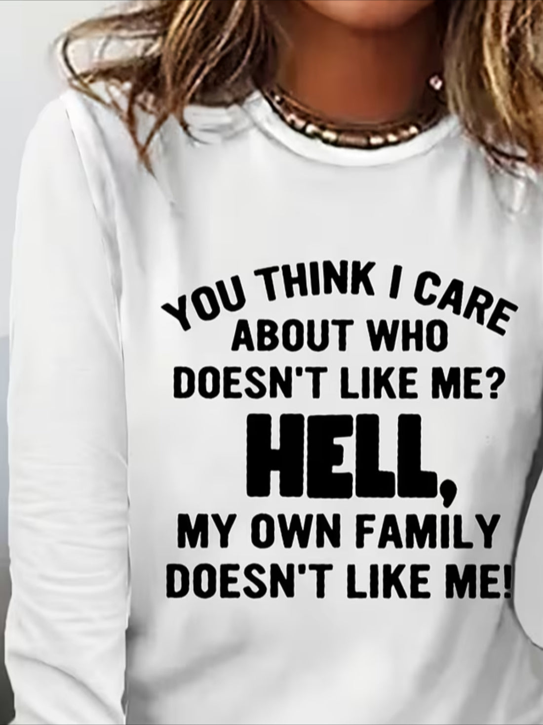 Hell Text Cotton-Blend Crew Neck Casual Long Sleeve Shirt