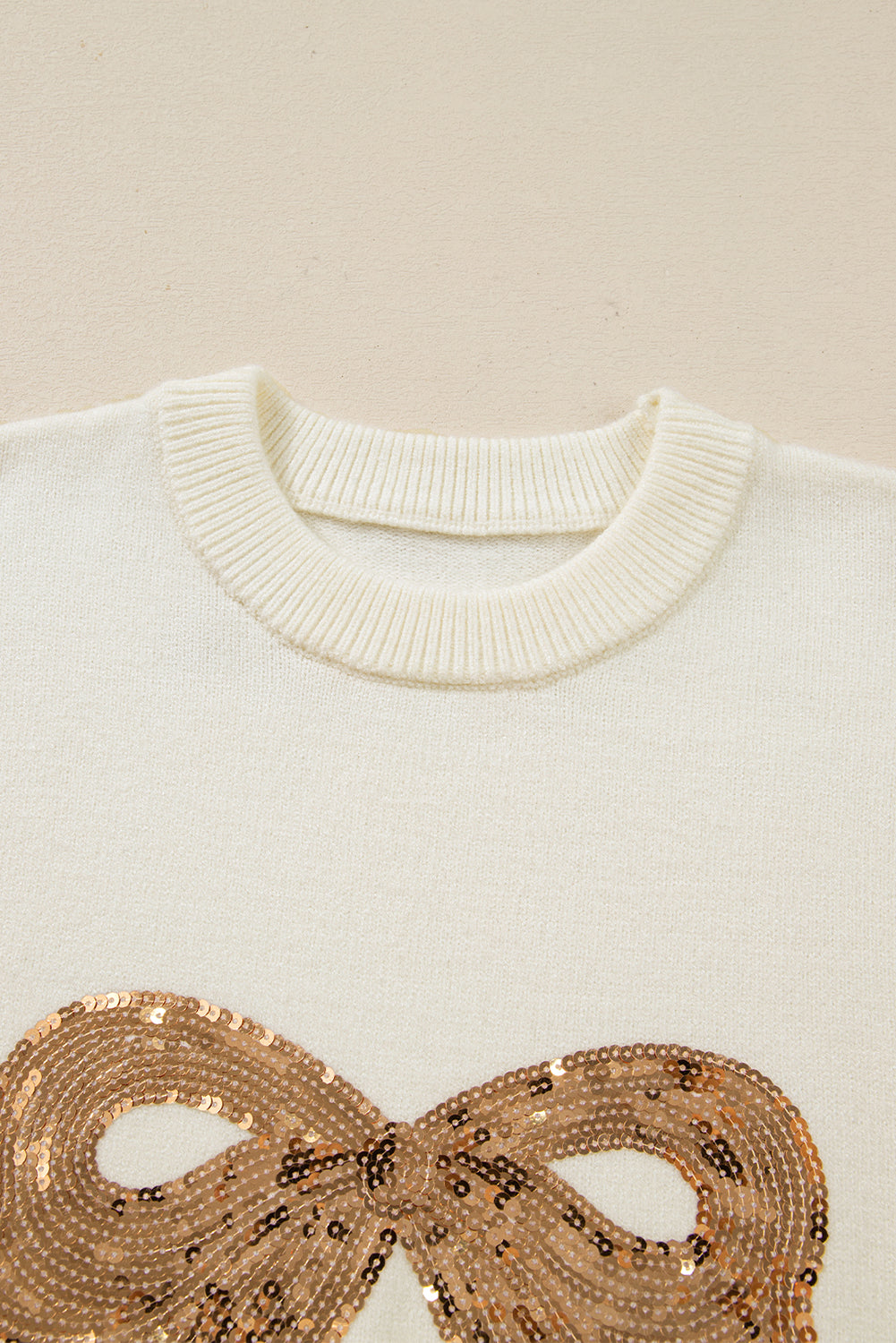 White Sequined Bow Graphic Christmas Holiday Sweater