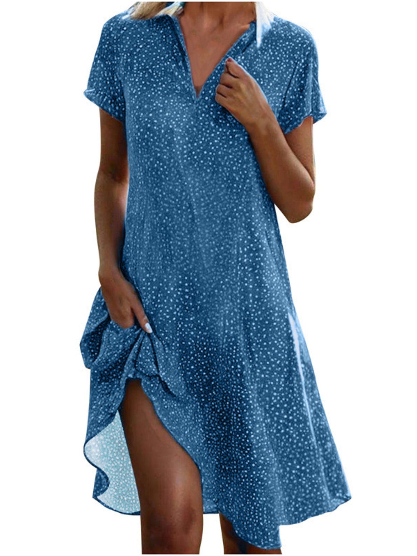 Polka Dot Print Collared Dress, Casual Short Sleeve Dress