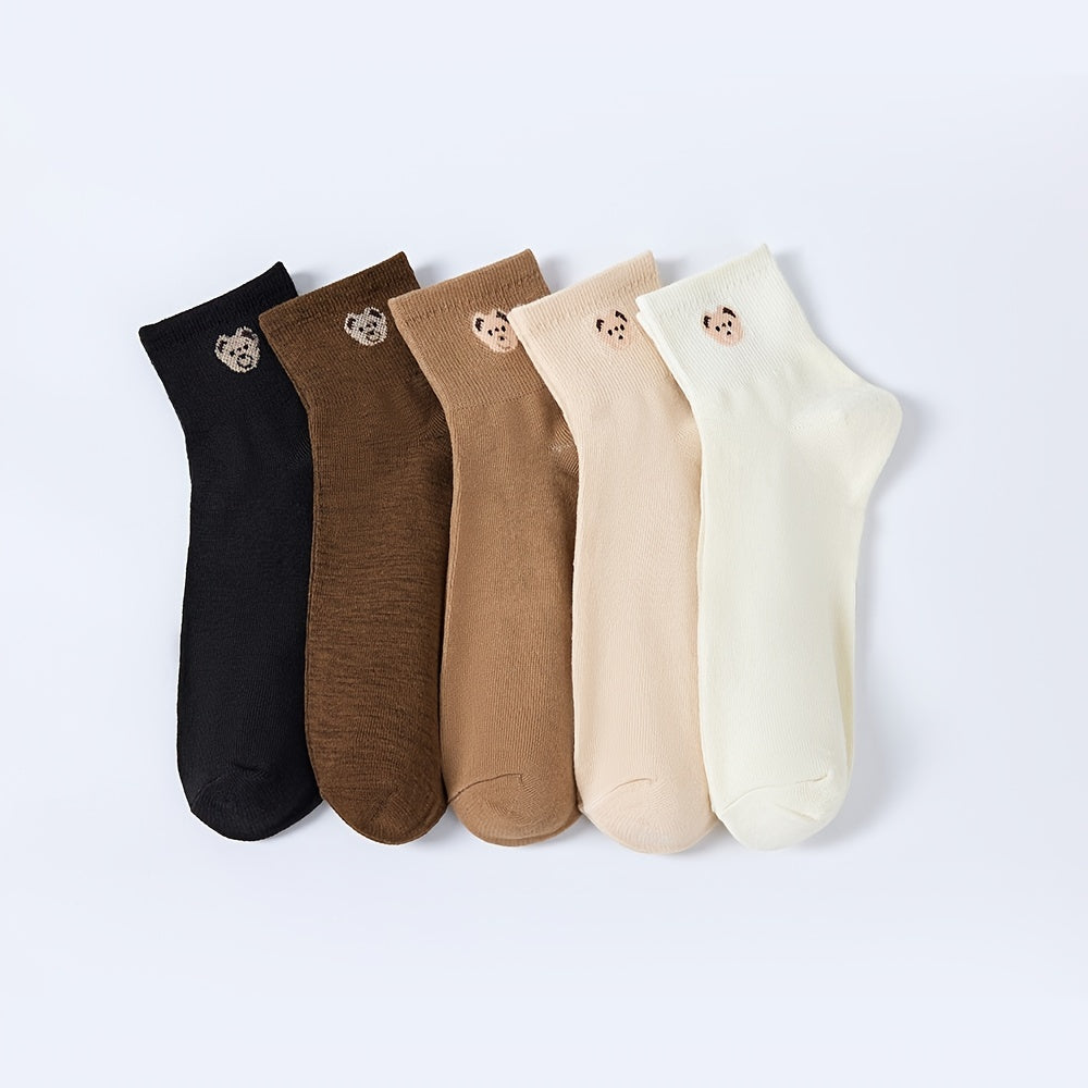 5 Pairs Soft Teddy Bear Socks, Crew Length Sock Pack