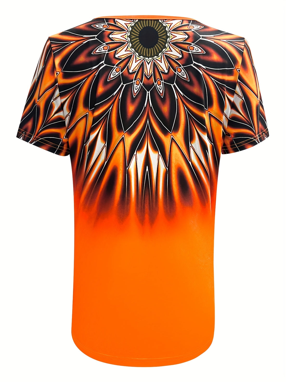 Vibrant Floral Print Crew Neck Short Sleeve Ombre T-Shirt