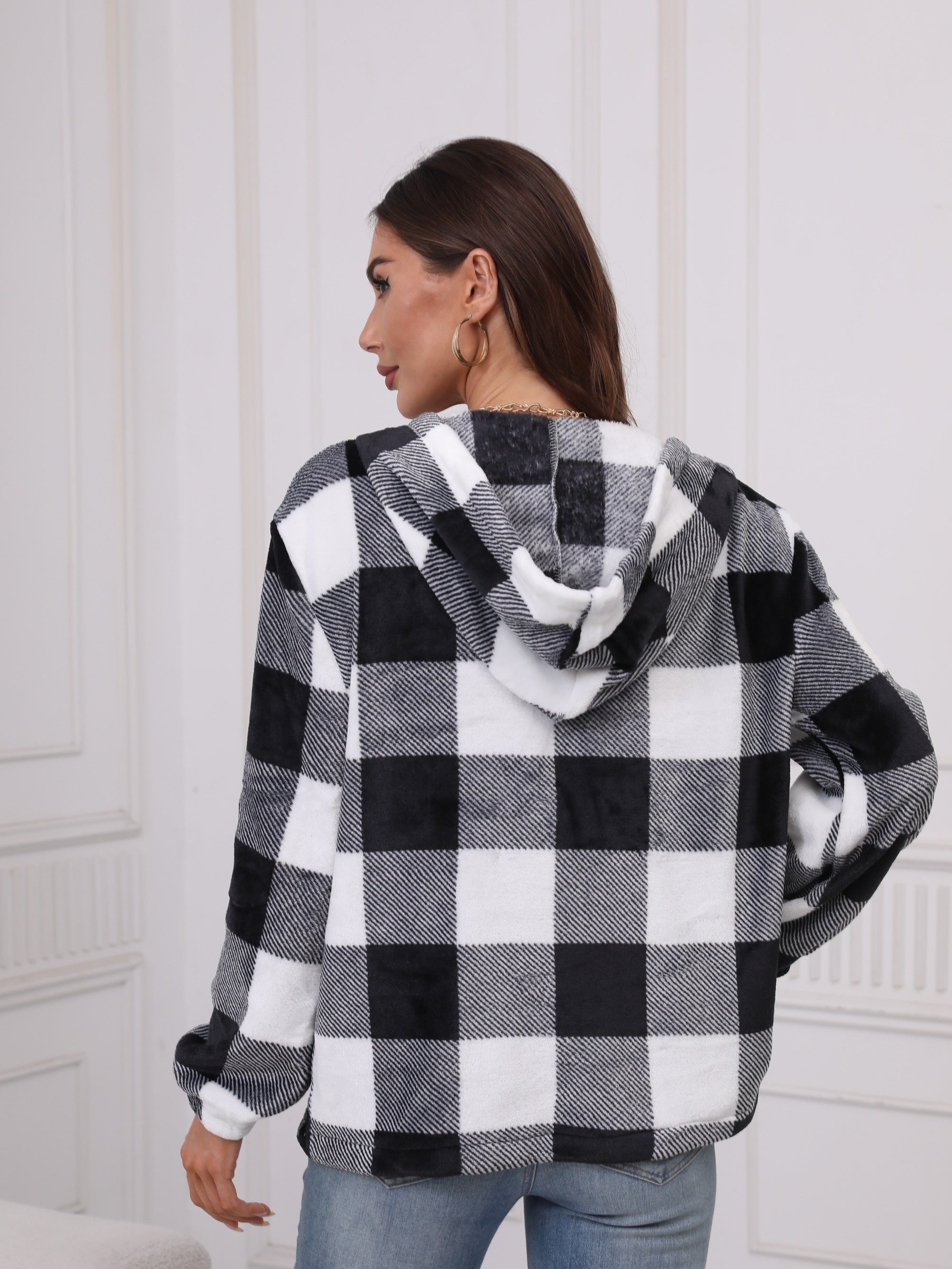 Plaid Print Simple Hoodies, Casual Drop Shoulder Long Sleeve Sweatshirt