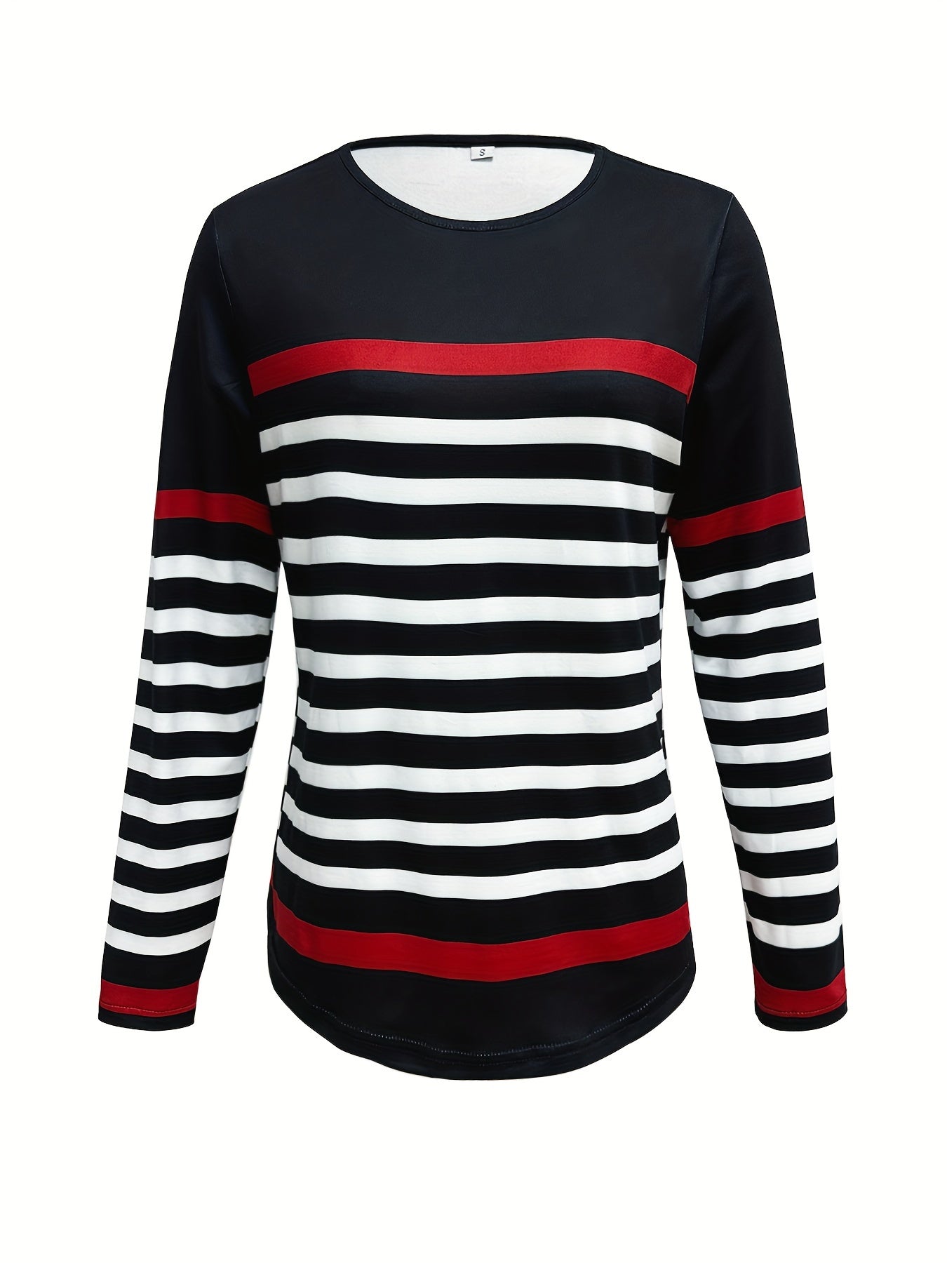 Casual Crew Neck Long Sleeve Striped Print T-shirt