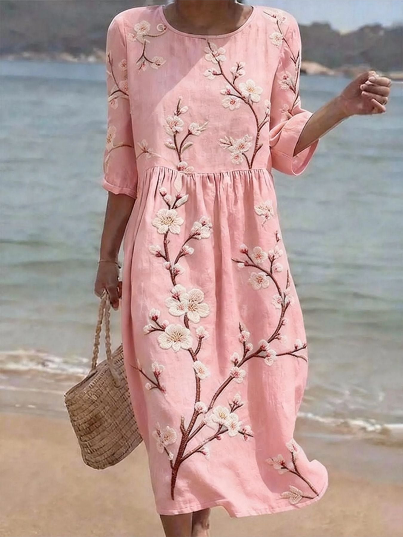 Casual Round Neck Mid Sleeve Printed Dress
