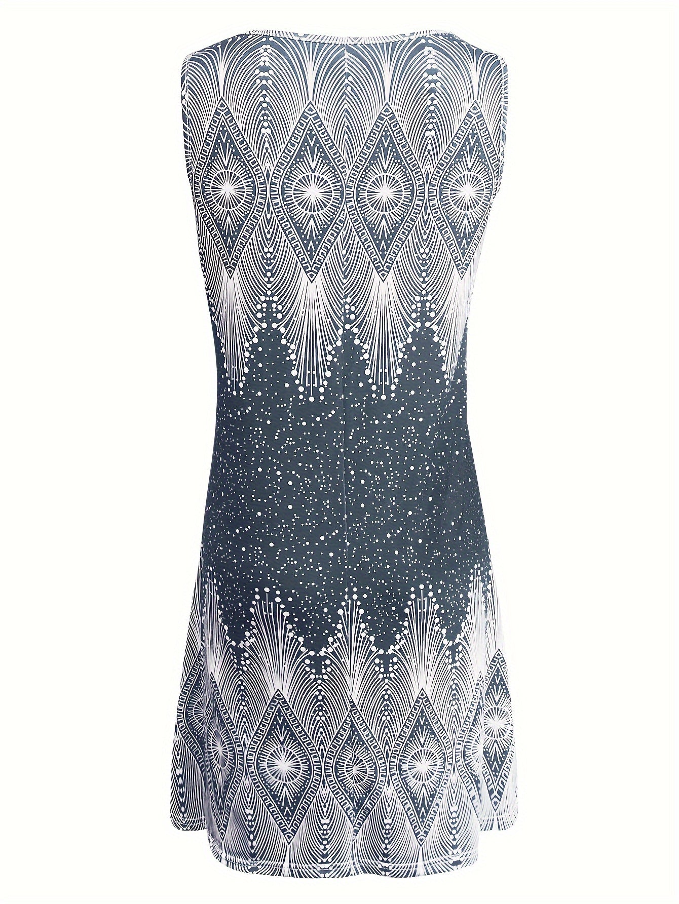 Polka Dot & Geo Print Tank Dress, Casual Sleeveless V Neck Dress