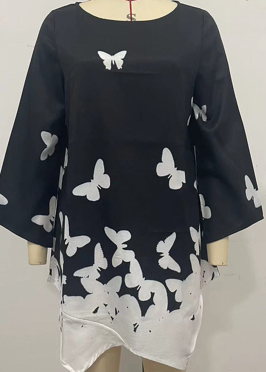 Geometric Print Long Sleeve Stitching Crewneck Shirt