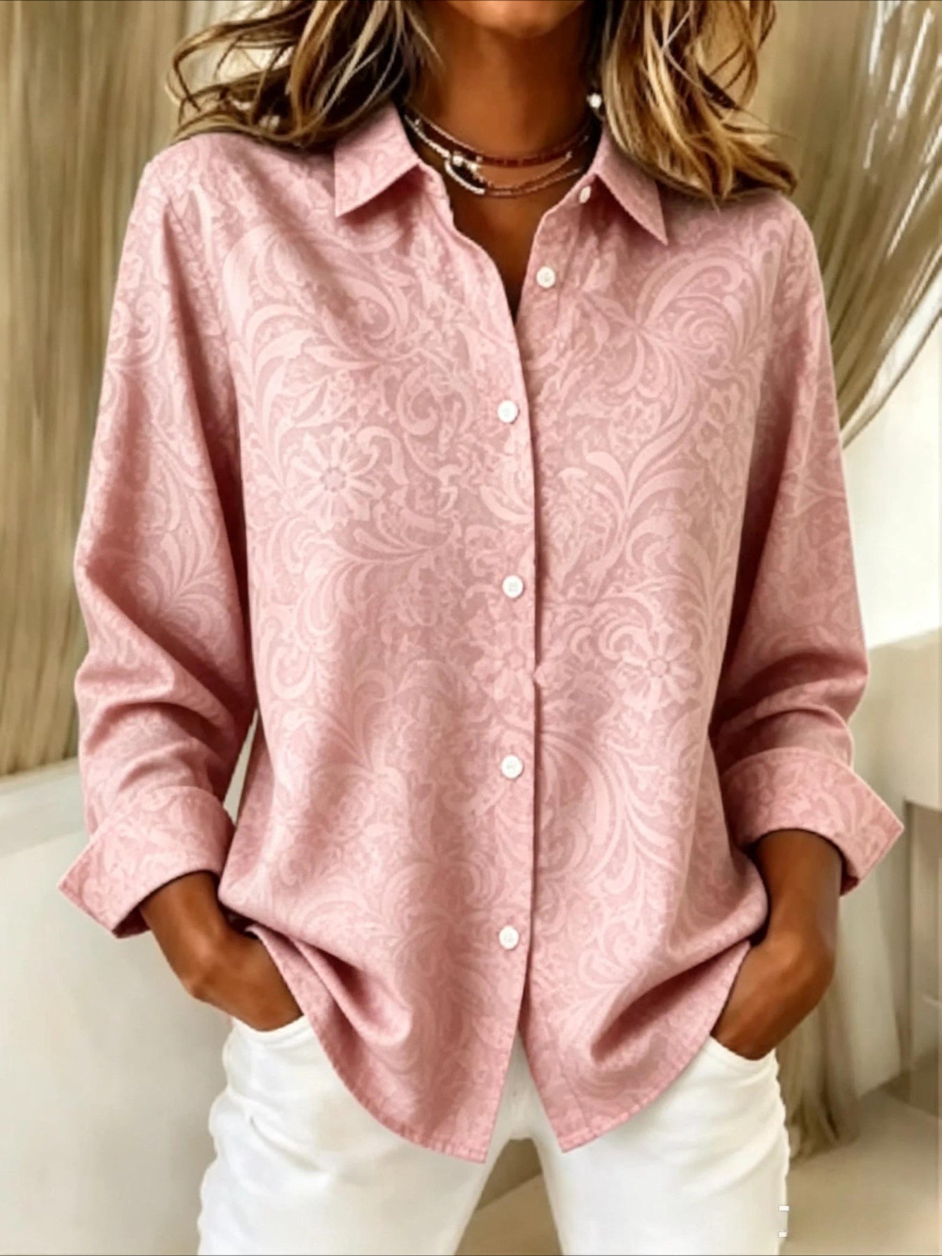 V Neck Long Sleeve Plain Regular Micro-Elasticity Regular Fit Shirt