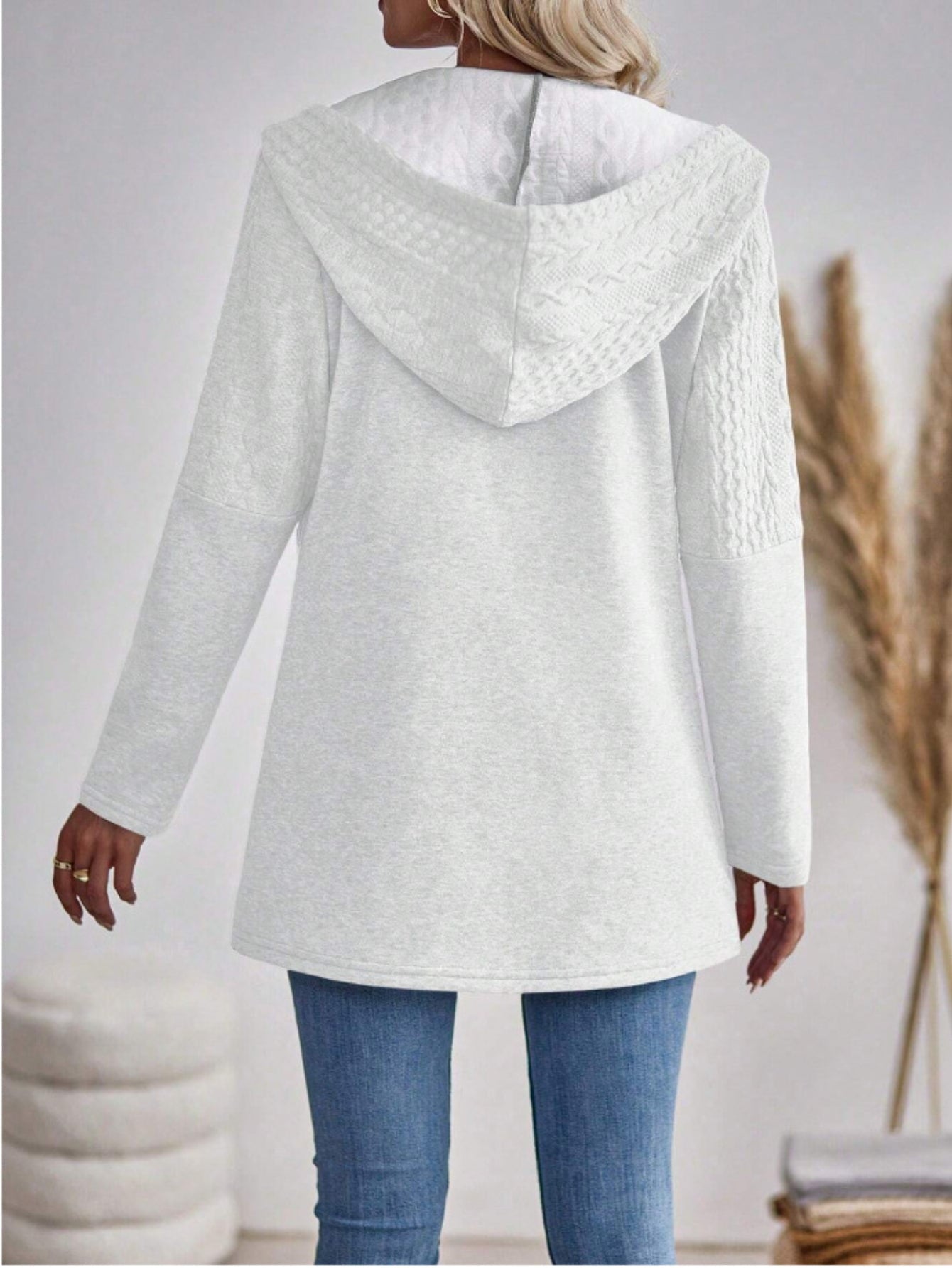 Women's Casual Long Sleeve Textured Zip-up Hoodie Sweatshirt - Soft Drawstring Jacket