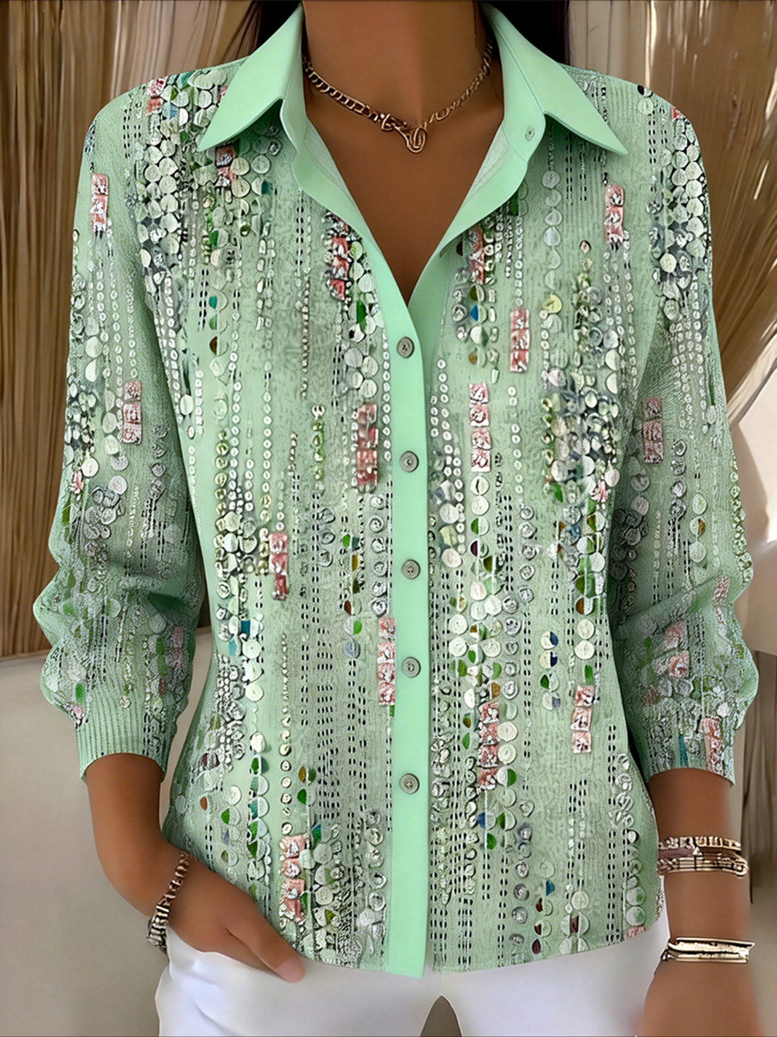 Shirt Collar Long Sleeve Gradient Pattern Regular Loose Shirt