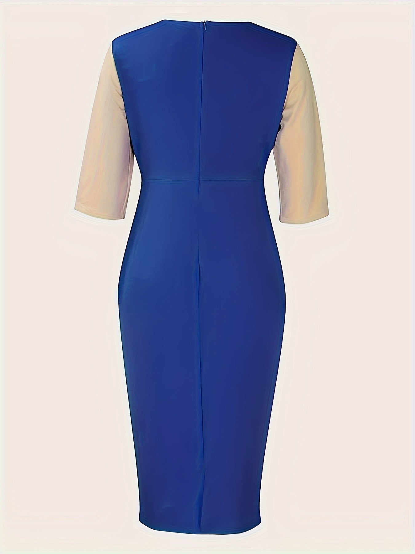 Color Block Simple Dress, Casual Crew Beck Bodycon Midi Dress