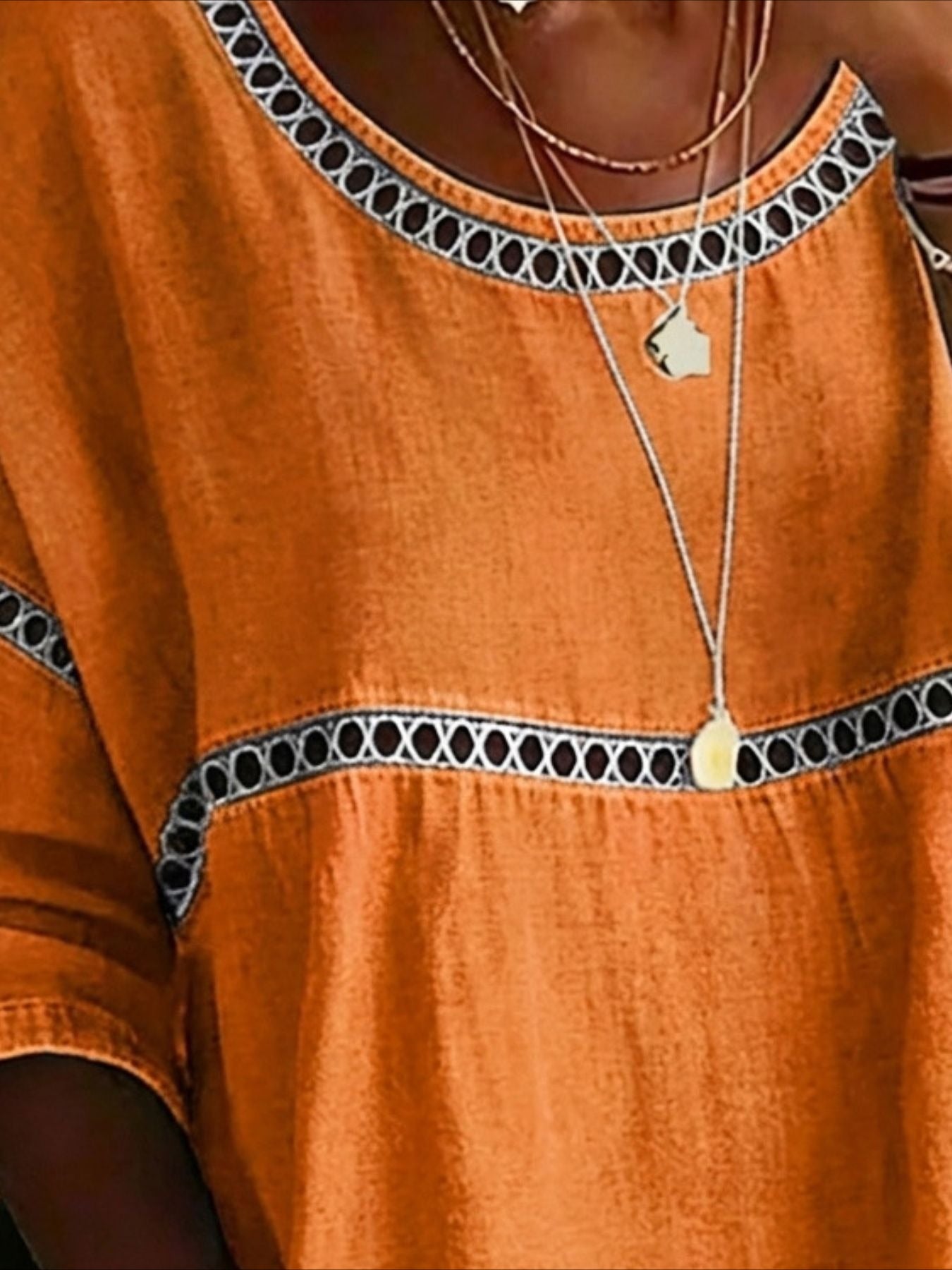Printed Mid Sleeve Pleated Round Neck Top
