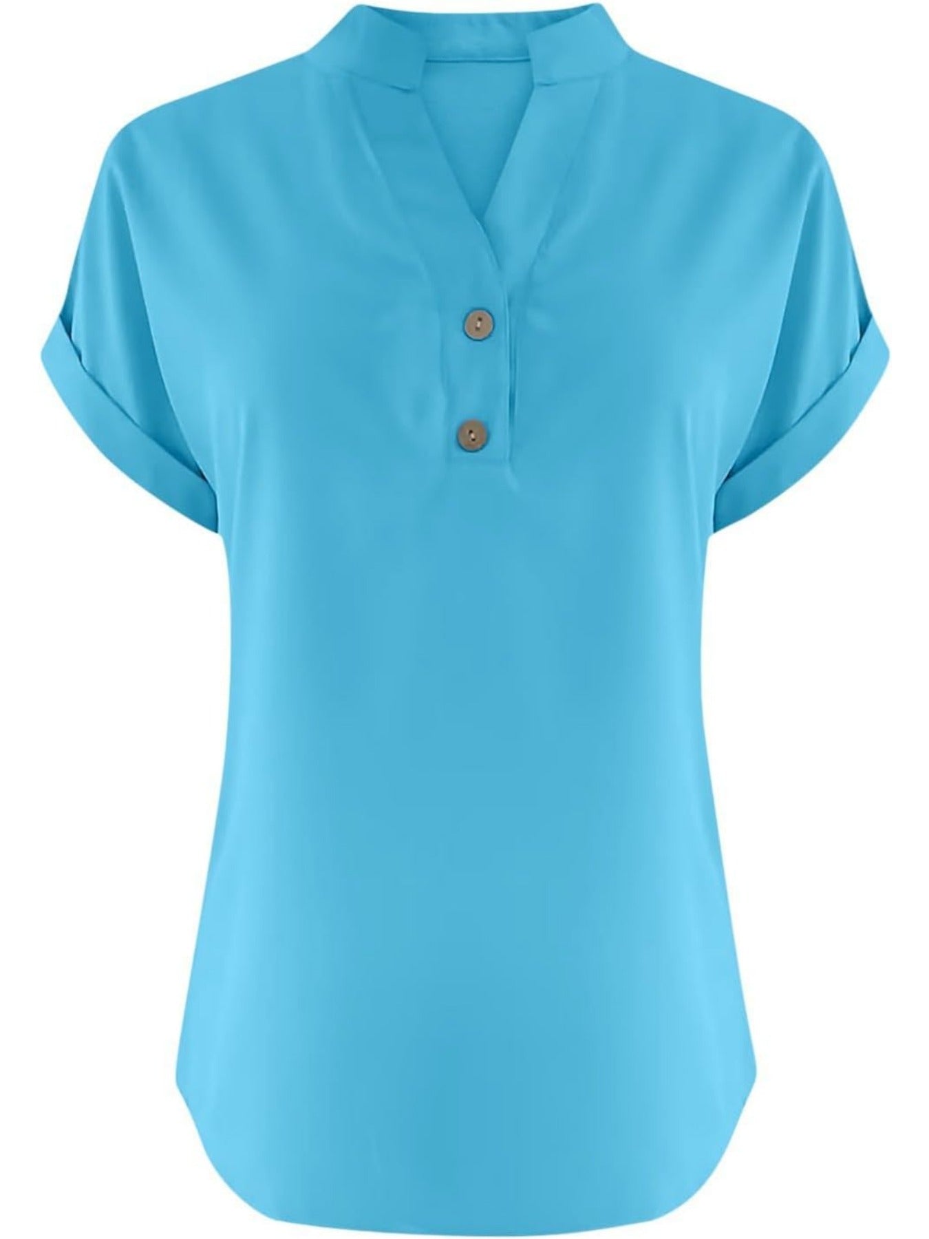 Solid Color V Neck Short Sleeve Button Down T Shirts
